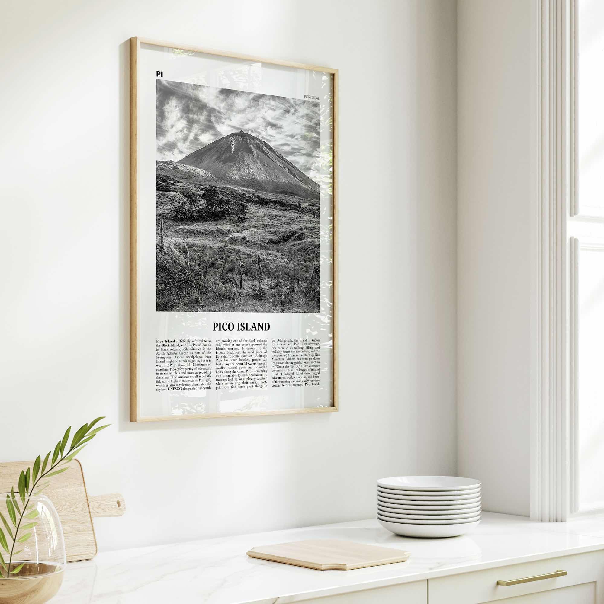Pico Island Print Black and White, Pico Island Wall Art, Pico Island Poster, Pico Island Photo, Pico Island Décor, Pico Island Map, Portugal