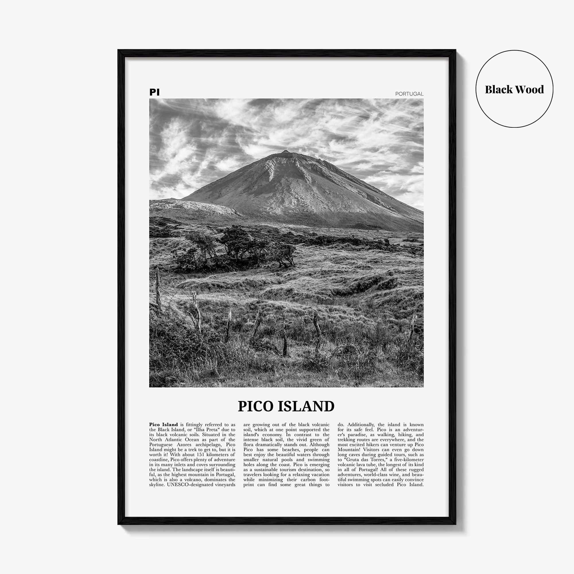 Pico Island Print Black and White, Pico Island Wall Art, Pico Island Poster, Pico Island Photo, Pico Island Décor, Pico Island Map, Portugal