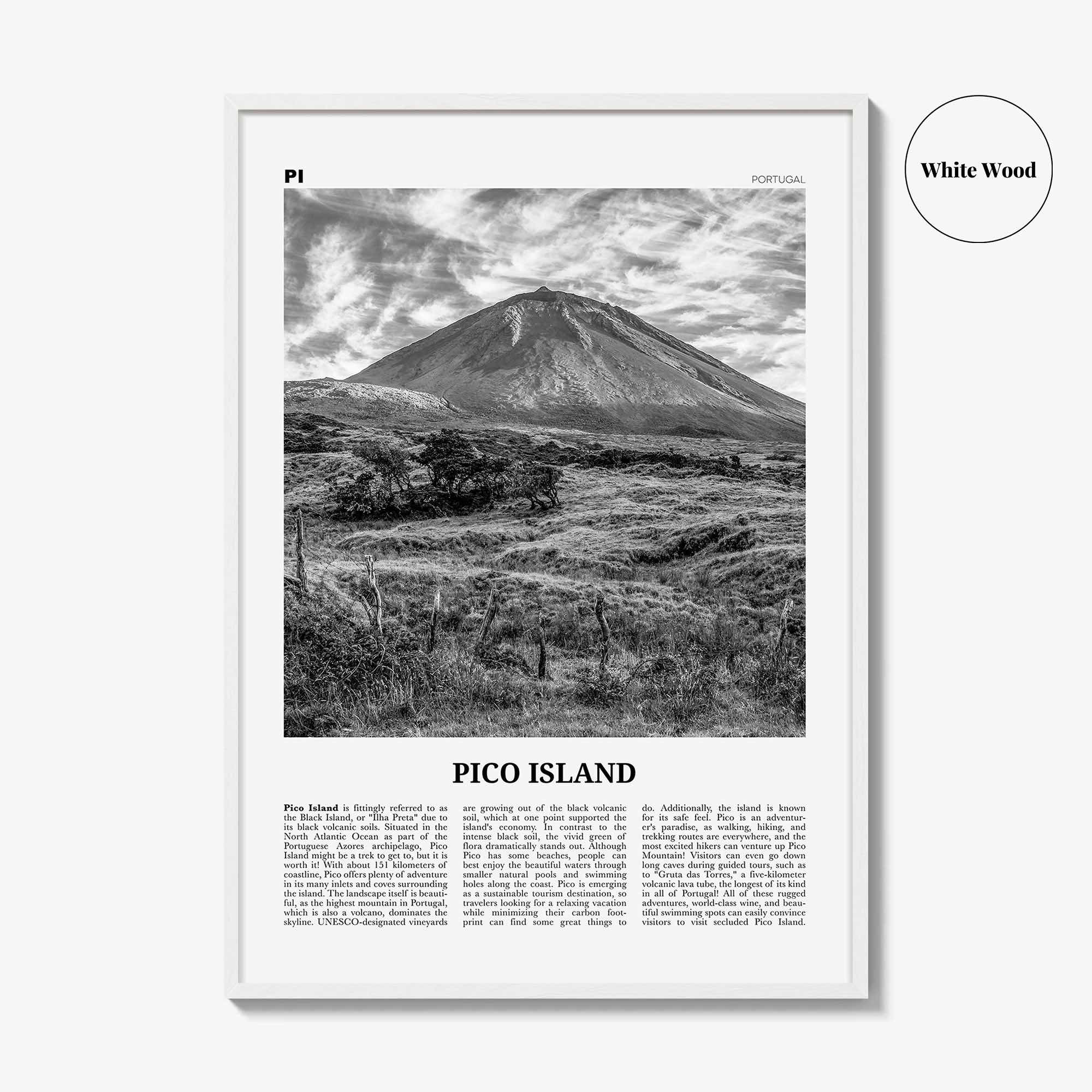 Pico Island Print Black and White, Pico Island Wall Art, Pico Island Poster, Pico Island Photo, Pico Island Décor, Pico Island Map, Portugal