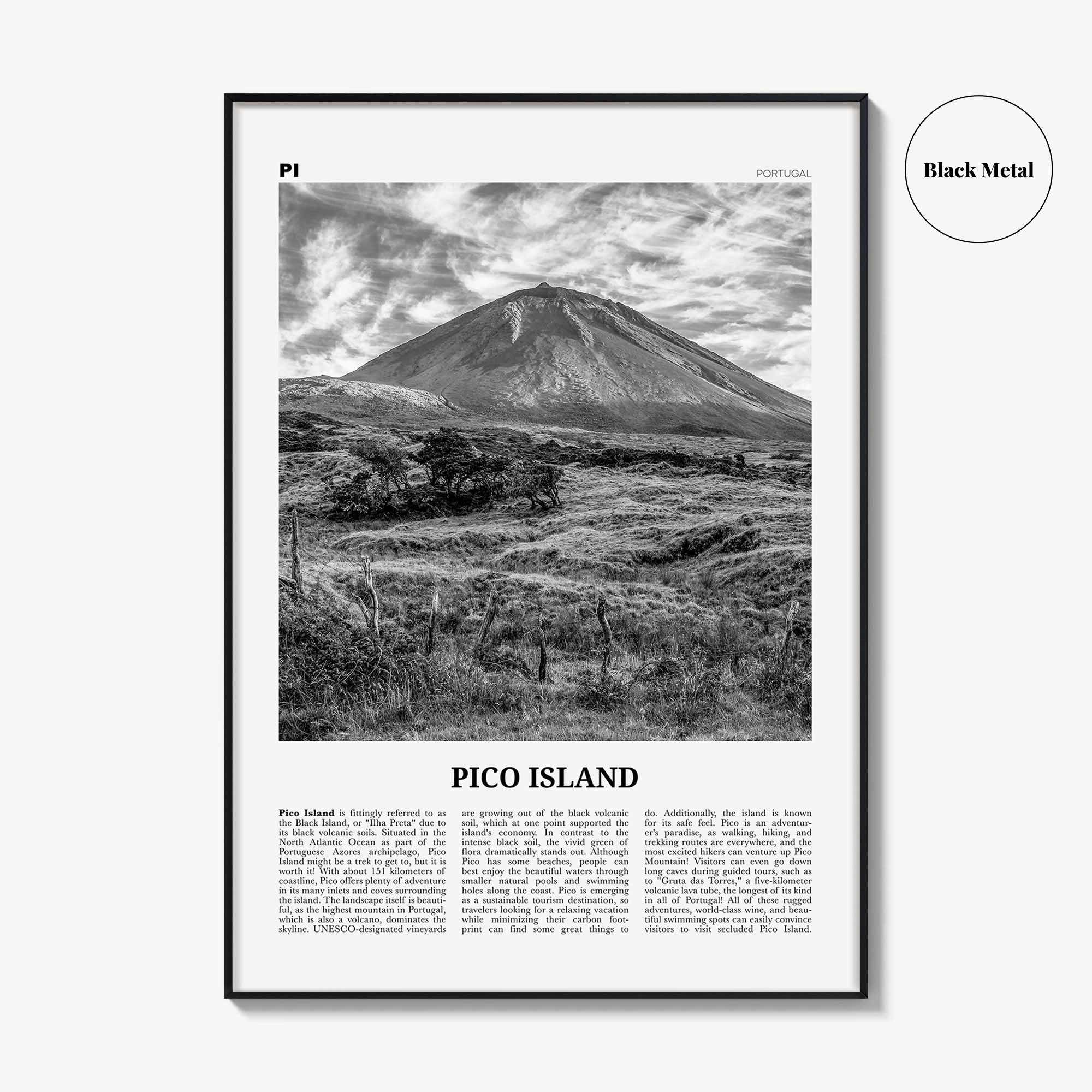 Pico Island Print Black and White, Pico Island Wall Art, Pico Island Poster, Pico Island Photo, Pico Island Décor, Pico Island Map, Portugal