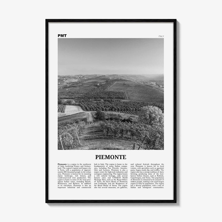 Piemonte Print Black and White, Piemonte Wall Art, Piemonte Poster, Piemonte Photo, Piemonte Wall Décor, Piemonte Map,