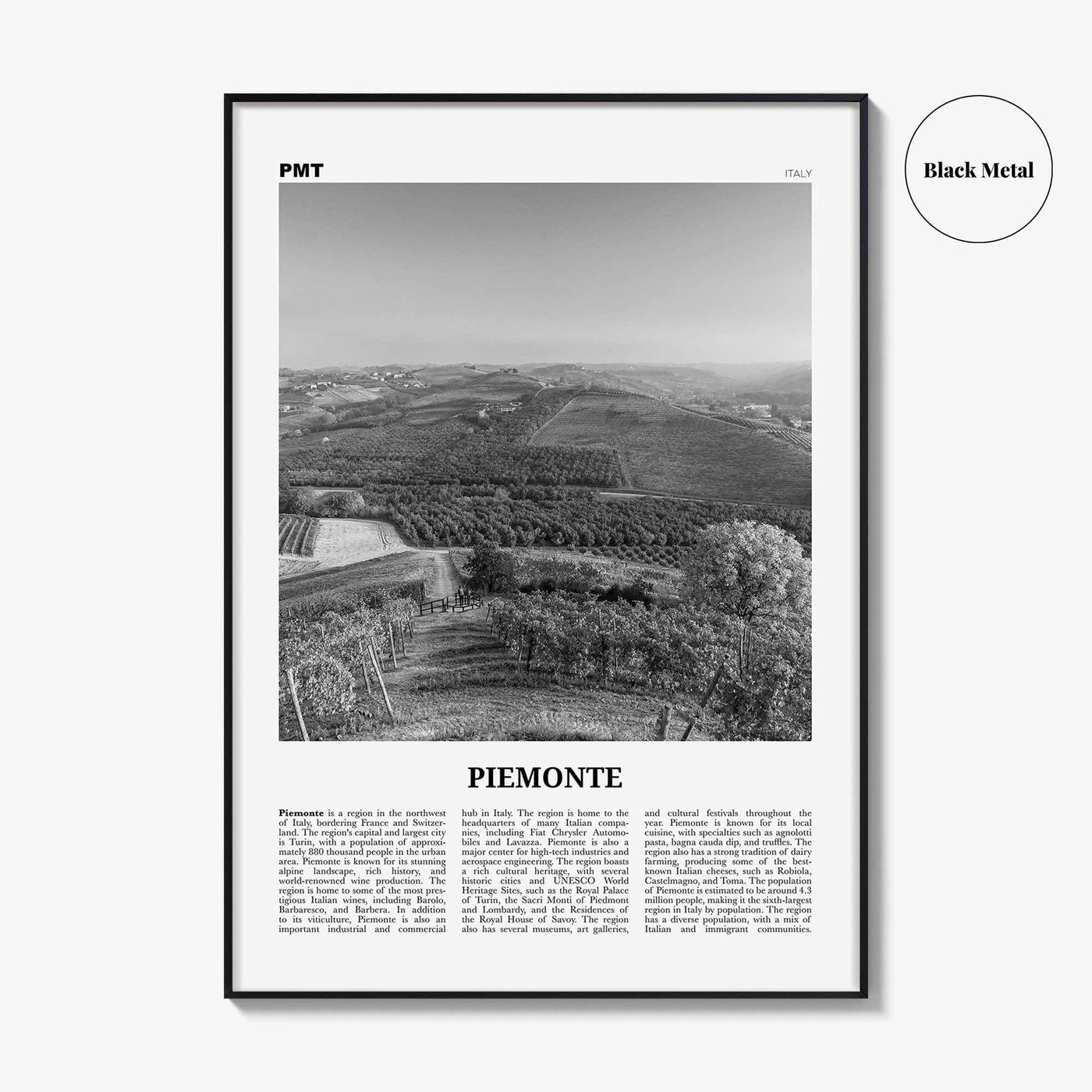Piemonte Print Black and White, Piemonte Wall Art, Piemonte Poster, Piemonte Photo, Piemonte Wall Décor, Piemonte Map,
