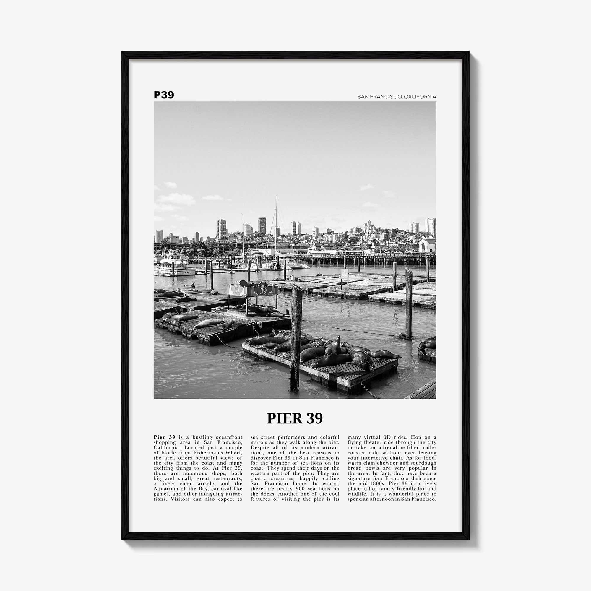 Pier 39 Print Black and White, Pier 39 Wall Art, Pier 39 Poster, Pier 39 Photo, Pier 39 Wall Décor, Pier 39 Map, San Francisco, California