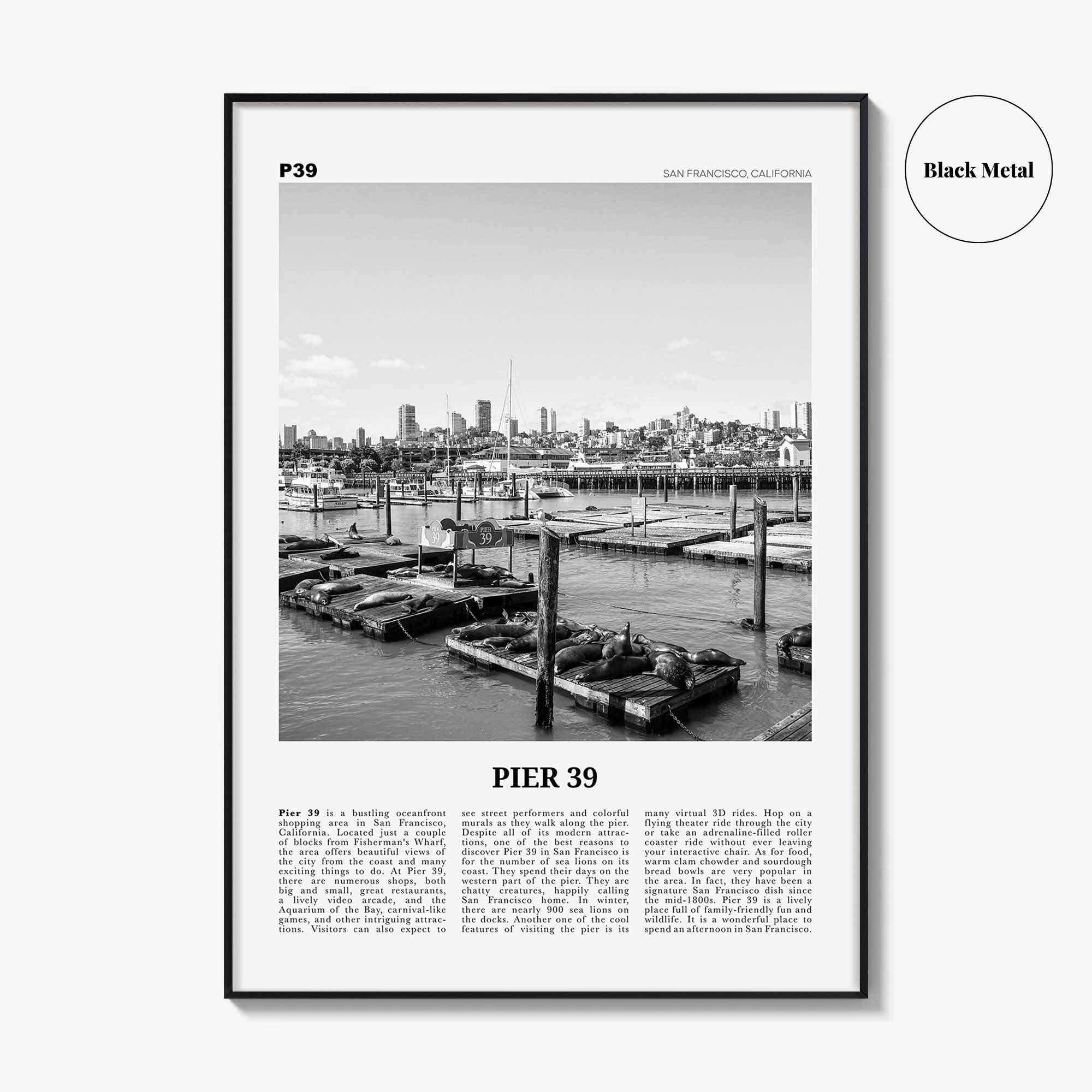 Pier 39 Print Black and White, Pier 39 Wall Art, Pier 39 Poster, Pier 39 Photo, Pier 39 Wall Décor, Pier 39 Map, San Francisco, California