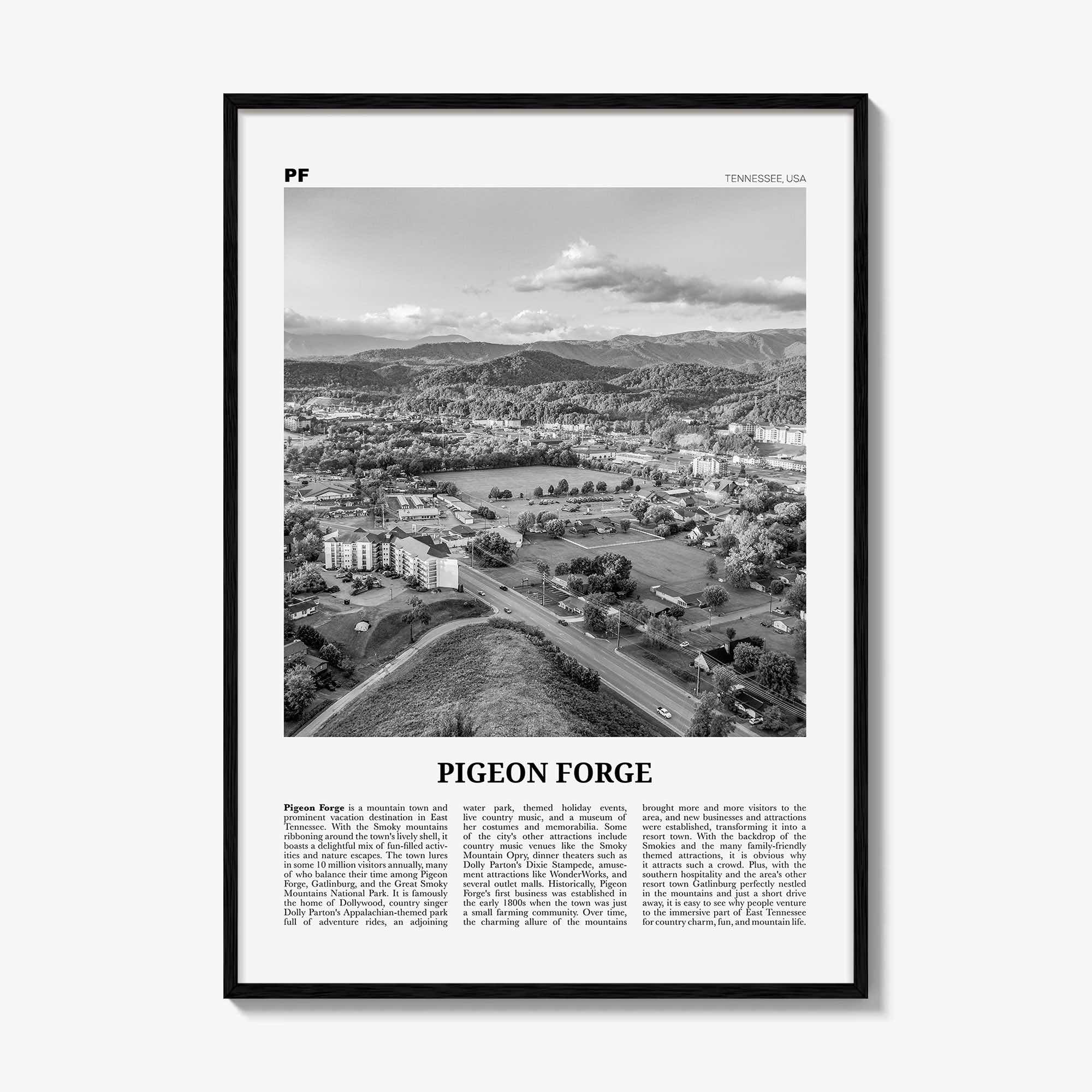 Pigeon Forge Print Black and White, Pigeon Forge Wall Art, Pigeon Forge Poster, Pigeon Forge Photo, Pigeon Forge Décor, Pigeon Forge Map
