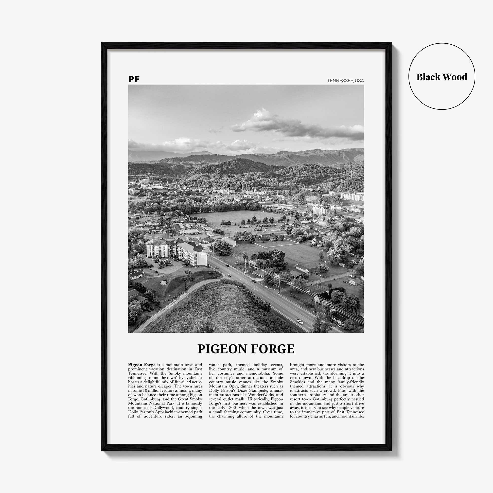 Pigeon Forge Print Black and White, Pigeon Forge Wall Art, Pigeon Forge Poster, Pigeon Forge Photo, Pigeon Forge Décor, Pigeon Forge Map