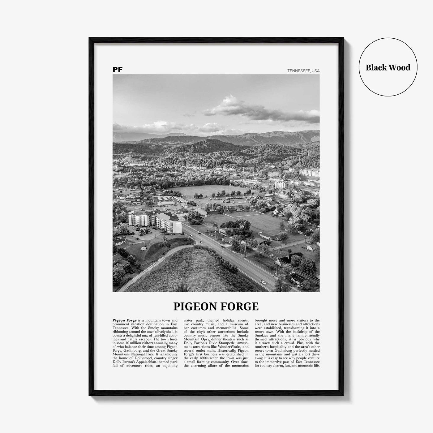 Pigeon Forge Print Black and White, Pigeon Forge Wall Art, Pigeon Forge Poster, Pigeon Forge Photo, Pigeon Forge Décor, Pigeon Forge Map