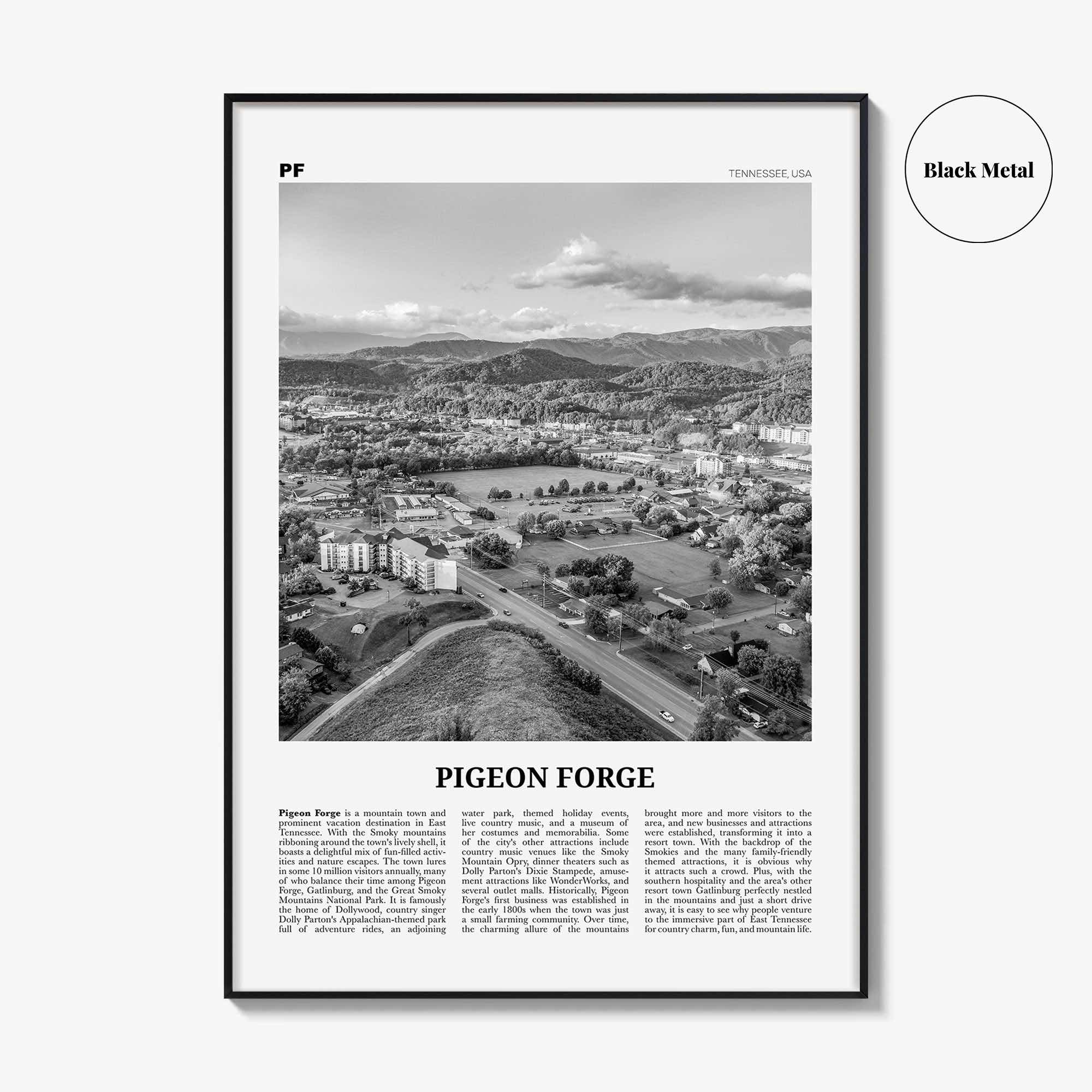 Pigeon Forge Print Black and White, Pigeon Forge Wall Art, Pigeon Forge Poster, Pigeon Forge Photo, Pigeon Forge Décor, Pigeon Forge Map