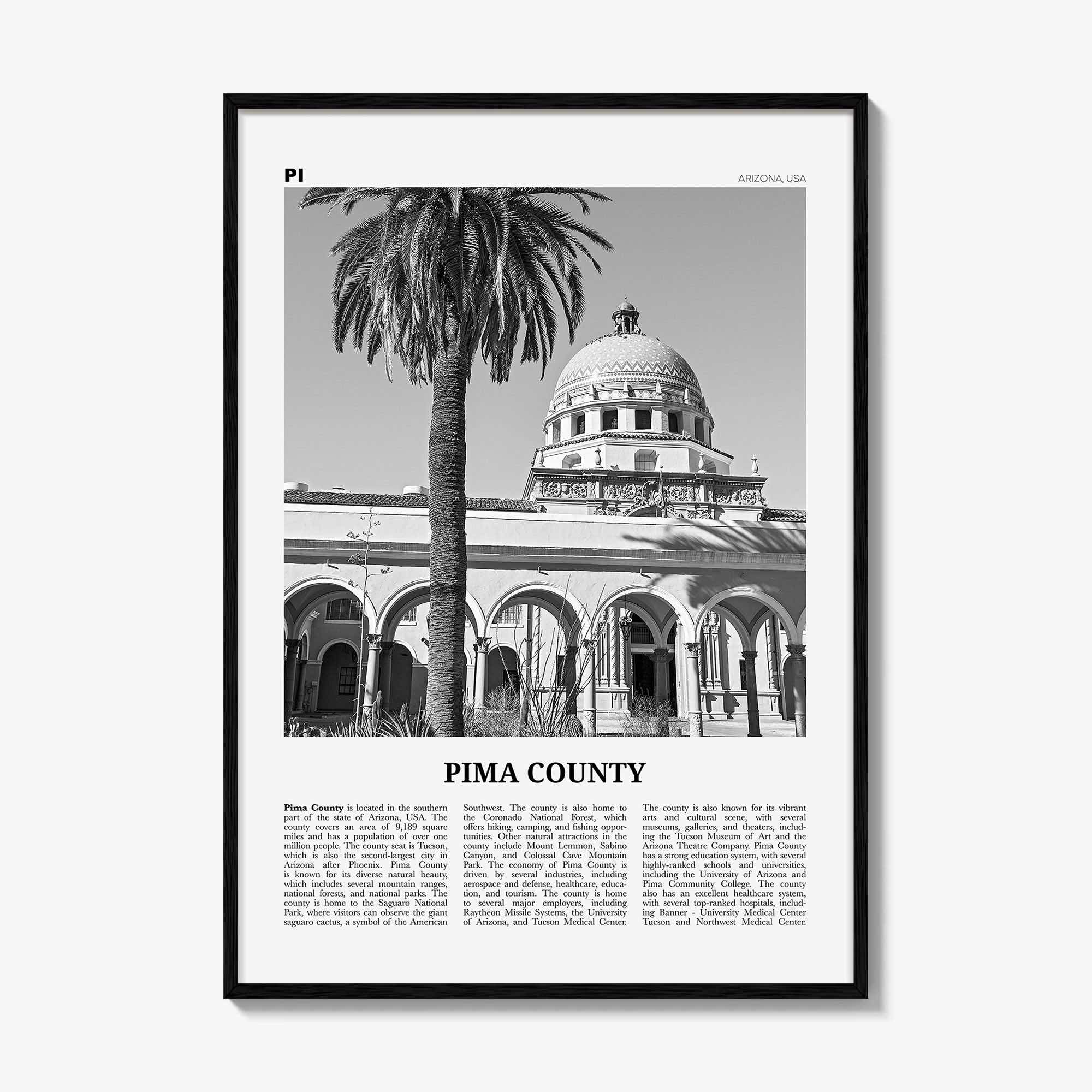 Pima County Print Black and White, Pima County Wall Art, Pima County Poster, Pima County Photo, Pima County Wall Décor, Pima County Map
