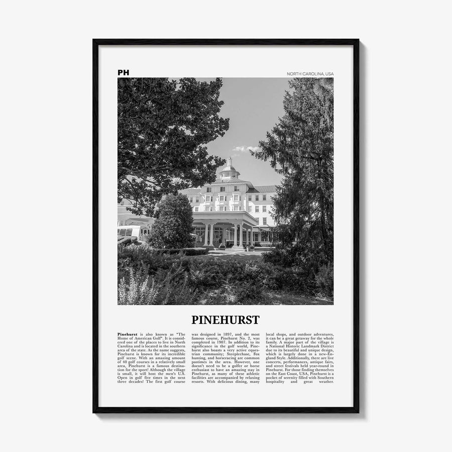 Pinehurst Print Black and White, Pinehurst Wall Art, Pinehurst Poster, Pinehurst Photo, Pinehurst Décor, Pinehurst Map, North Carolina, USA