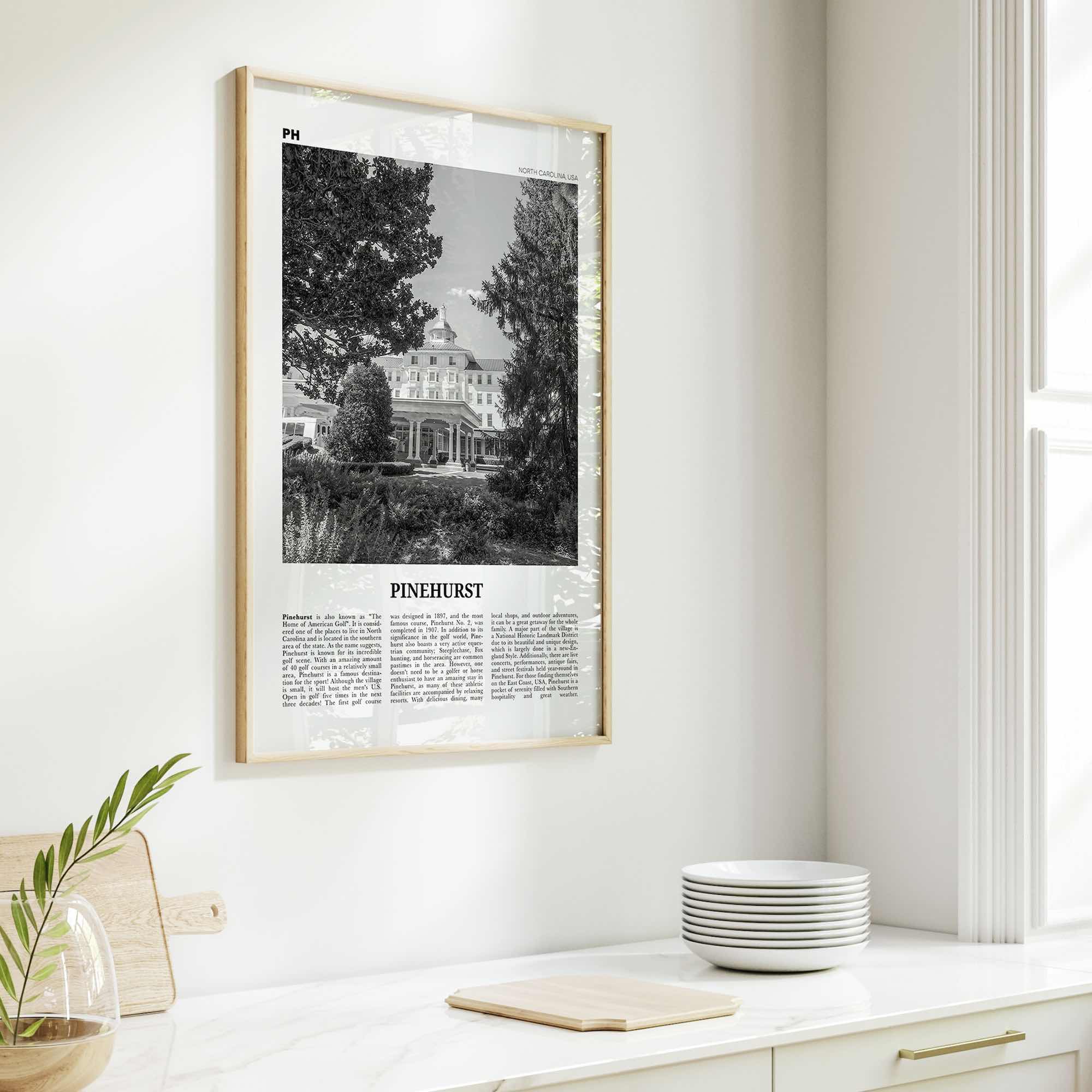 Pinehurst Print Black and White, Pinehurst Wall Art, Pinehurst Poster, Pinehurst Photo, Pinehurst Décor, Pinehurst Map, North Carolina, USA