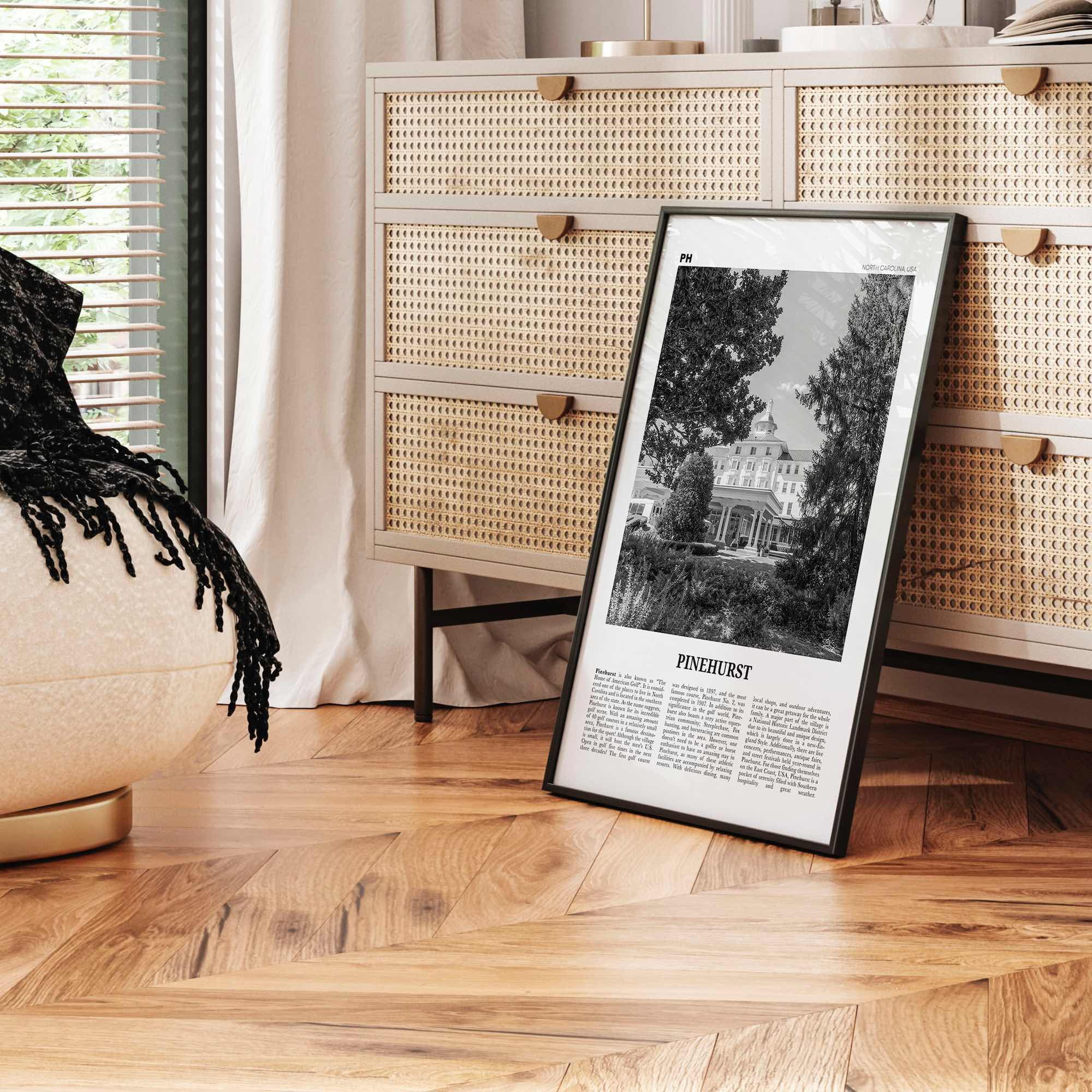 Pinehurst Print Black and White, Pinehurst Wall Art, Pinehurst Poster, Pinehurst Photo, Pinehurst Décor, Pinehurst Map, North Carolina, USA