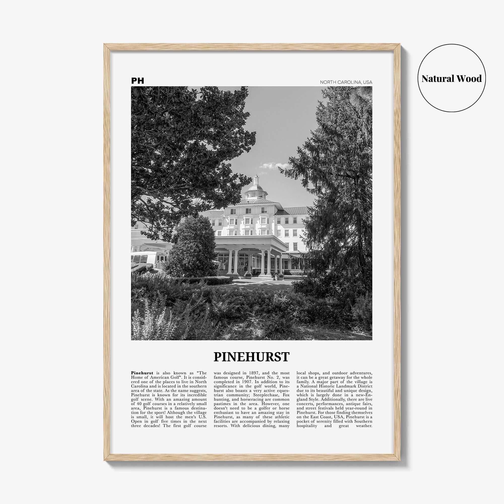 Pinehurst Print Black and White, Pinehurst Wall Art, Pinehurst Poster, Pinehurst Photo, Pinehurst Décor, Pinehurst Map, North Carolina, USA