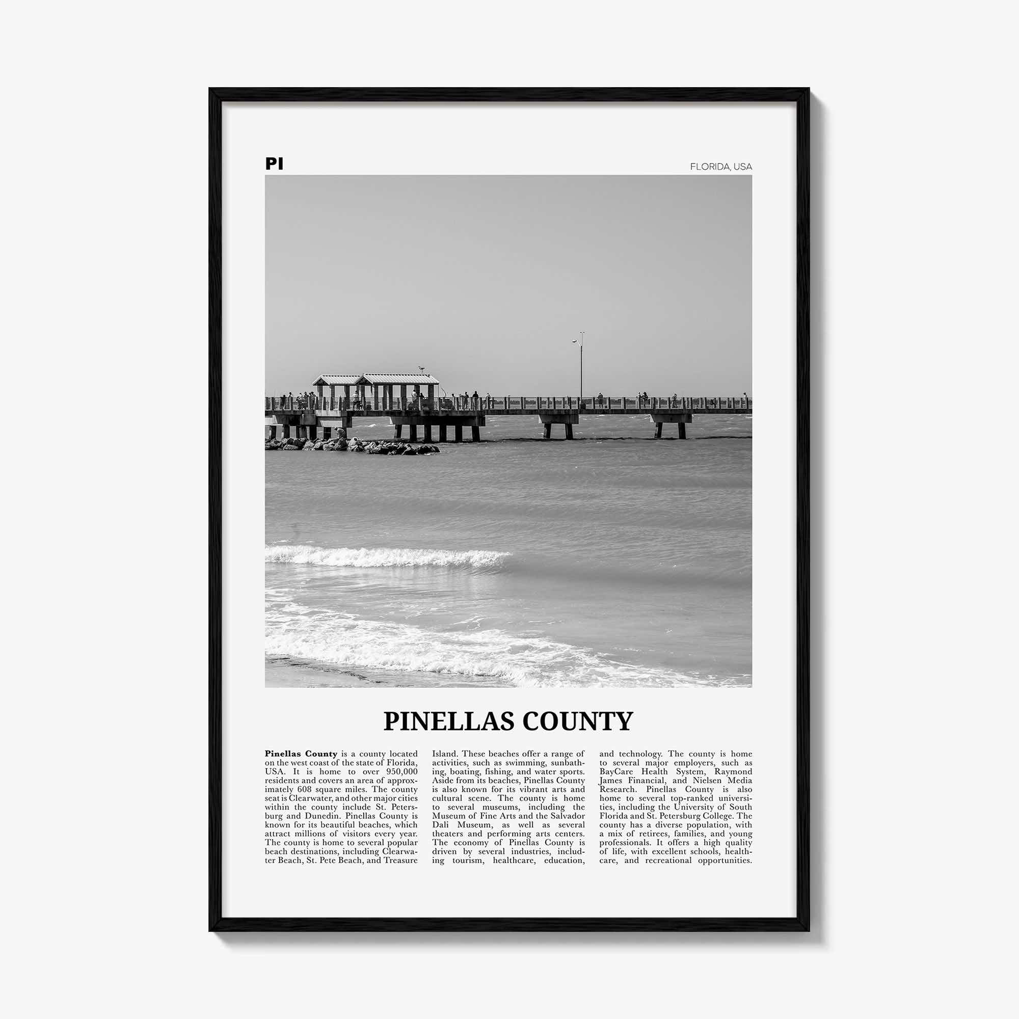 Pinellas County Print Black and White, Pinellas County Wall Art, Pinellas County Poster, Pinellas Photo, Pinellas Wall Décor, Pinellas Map
