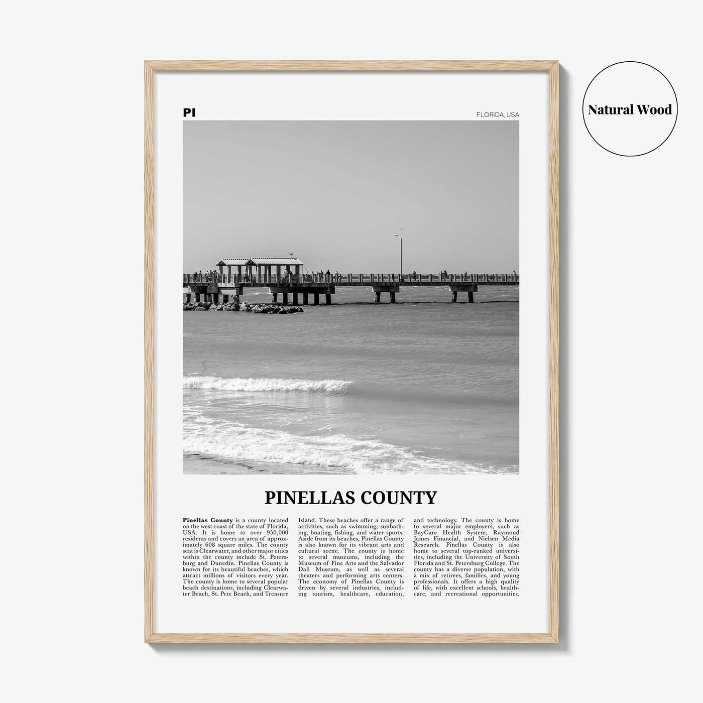 Pinellas County Print Black and White, Pinellas County Wall Art, Pinellas County Poster, Pinellas Photo, Pinellas Wall Décor, Pinellas Map