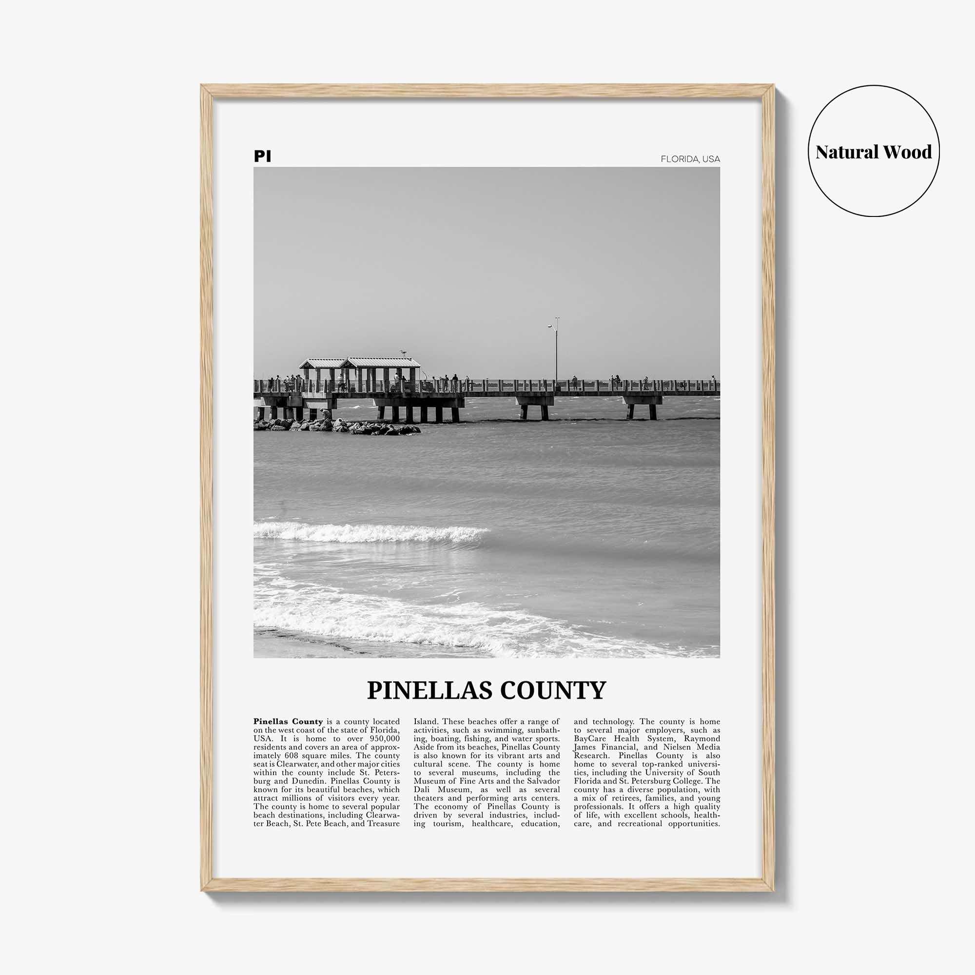 Pinellas County Print Black and White, Pinellas County Wall Art, Pinellas County Poster, Pinellas Photo, Pinellas Wall Décor, Pinellas Map