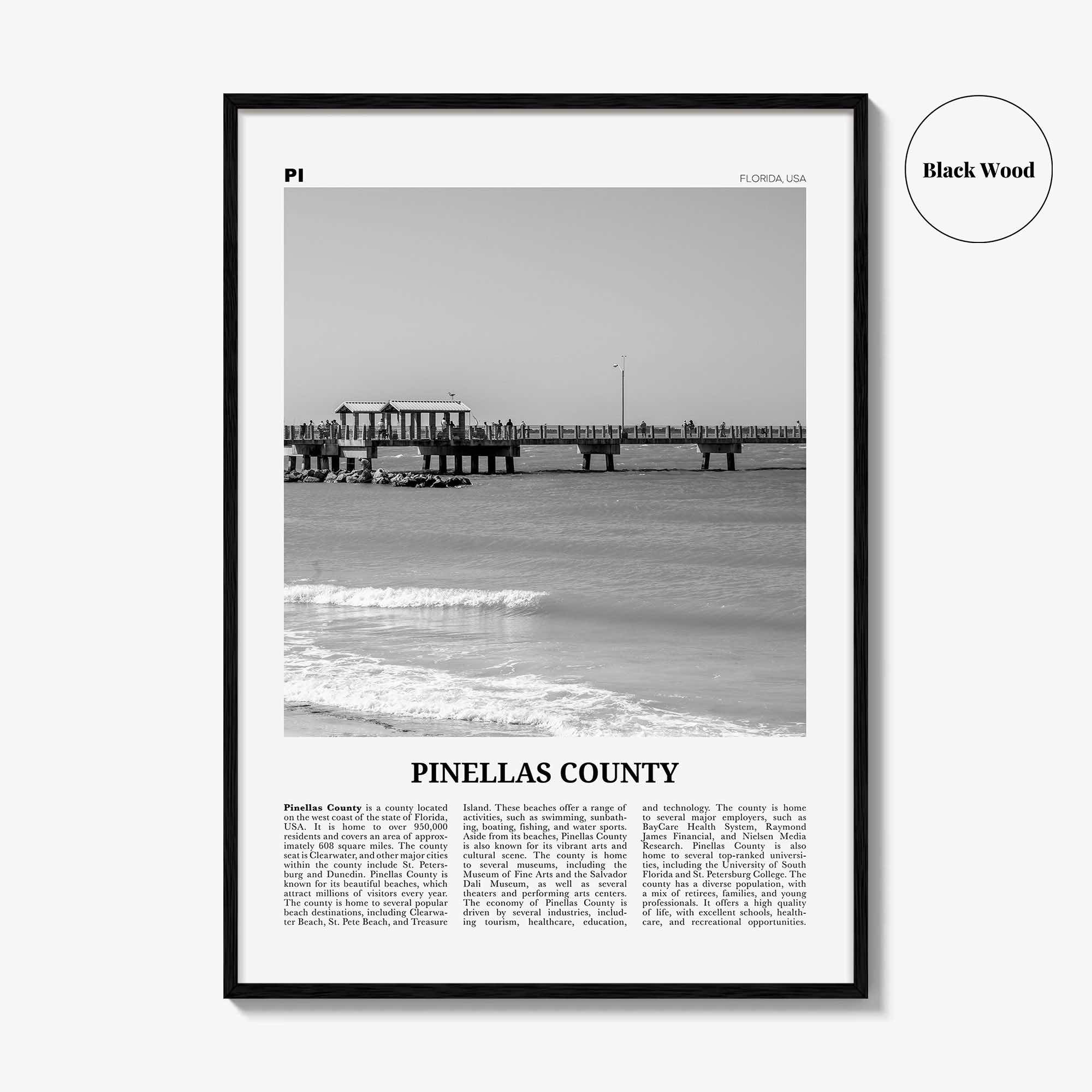 Pinellas County Print Black and White, Pinellas County Wall Art, Pinellas County Poster, Pinellas Photo, Pinellas Wall Décor, Pinellas Map