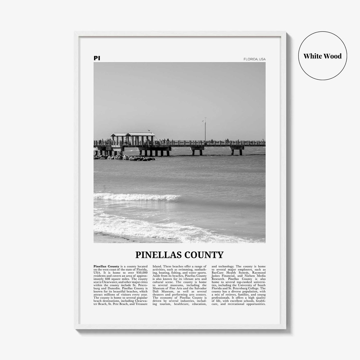 Pinellas County Print Black and White, Pinellas County Wall Art, Pinellas County Poster, Pinellas Photo, Pinellas Wall Décor, Pinellas Map