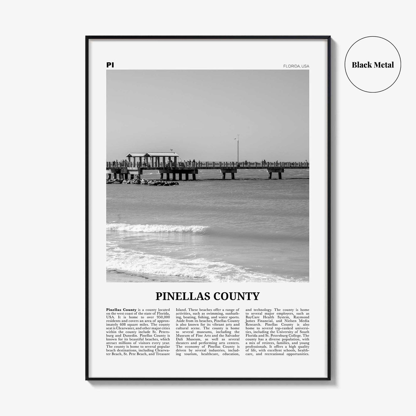 Pinellas County Print Black and White, Pinellas County Wall Art, Pinellas County Poster, Pinellas Photo, Pinellas Wall Décor, Pinellas Map