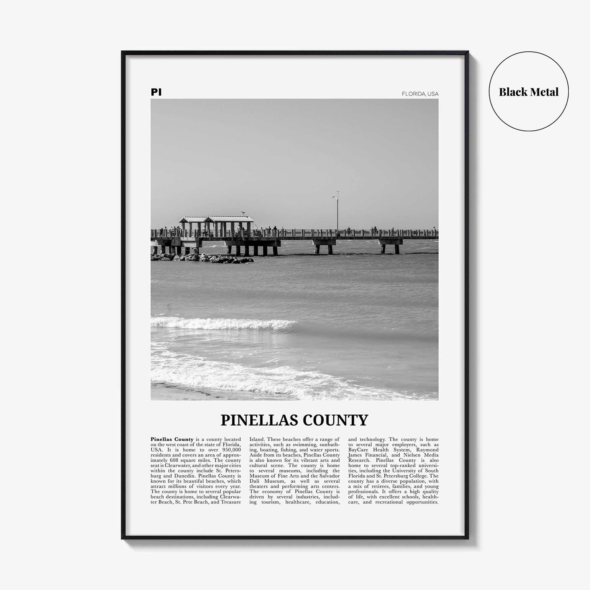 Pinellas County Print Black and White, Pinellas County Wall Art, Pinellas County Poster, Pinellas Photo, Pinellas Wall Décor, Pinellas Map