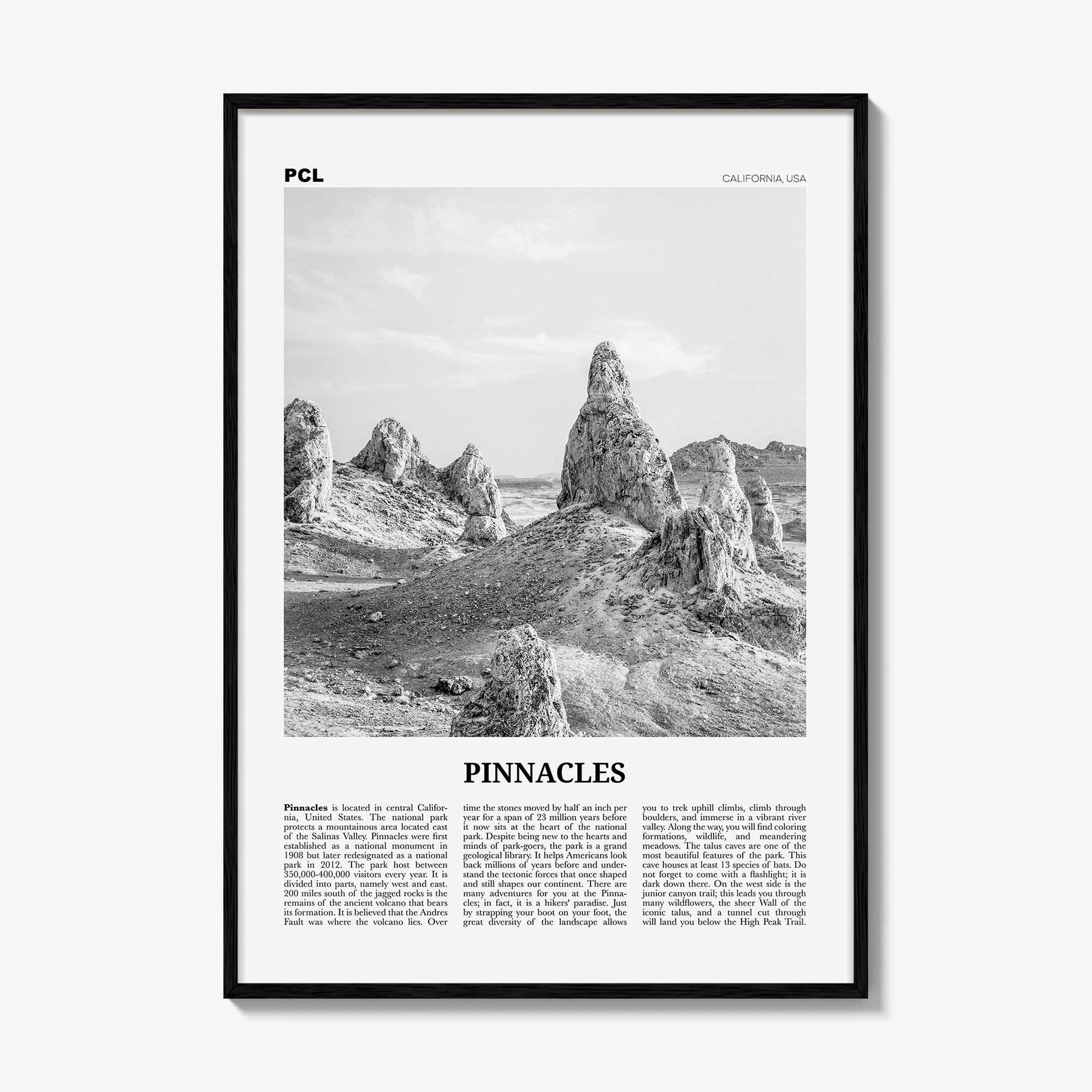 Pinnacles National Park Print Black and White, Pinnacles Wall Art, Pinnacles Poster, Pinnacles Photo, California, USA, United States