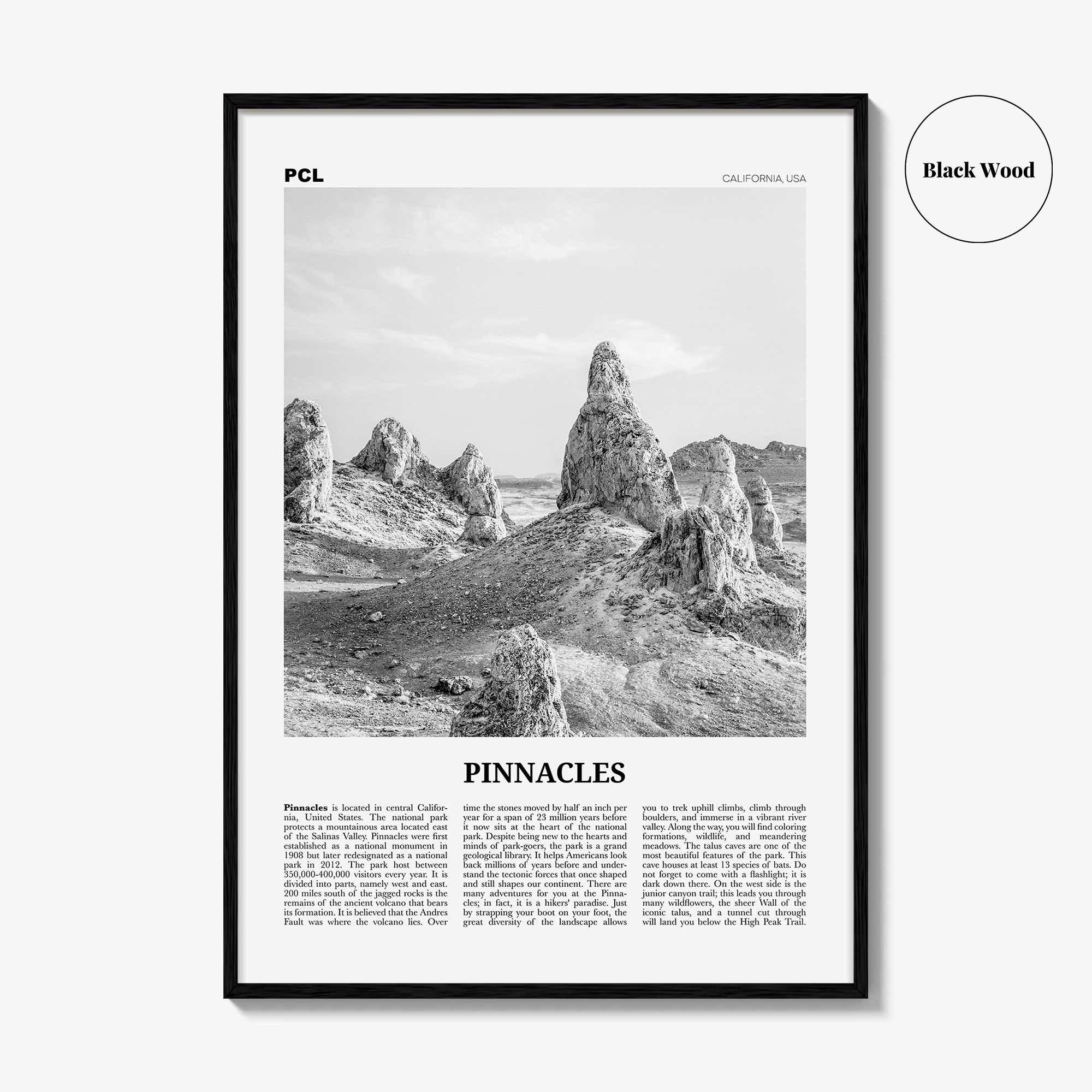 Pinnacles National Park Print Black and White, Pinnacles Wall Art, Pinnacles Poster, Pinnacles Photo, California, USA, United States