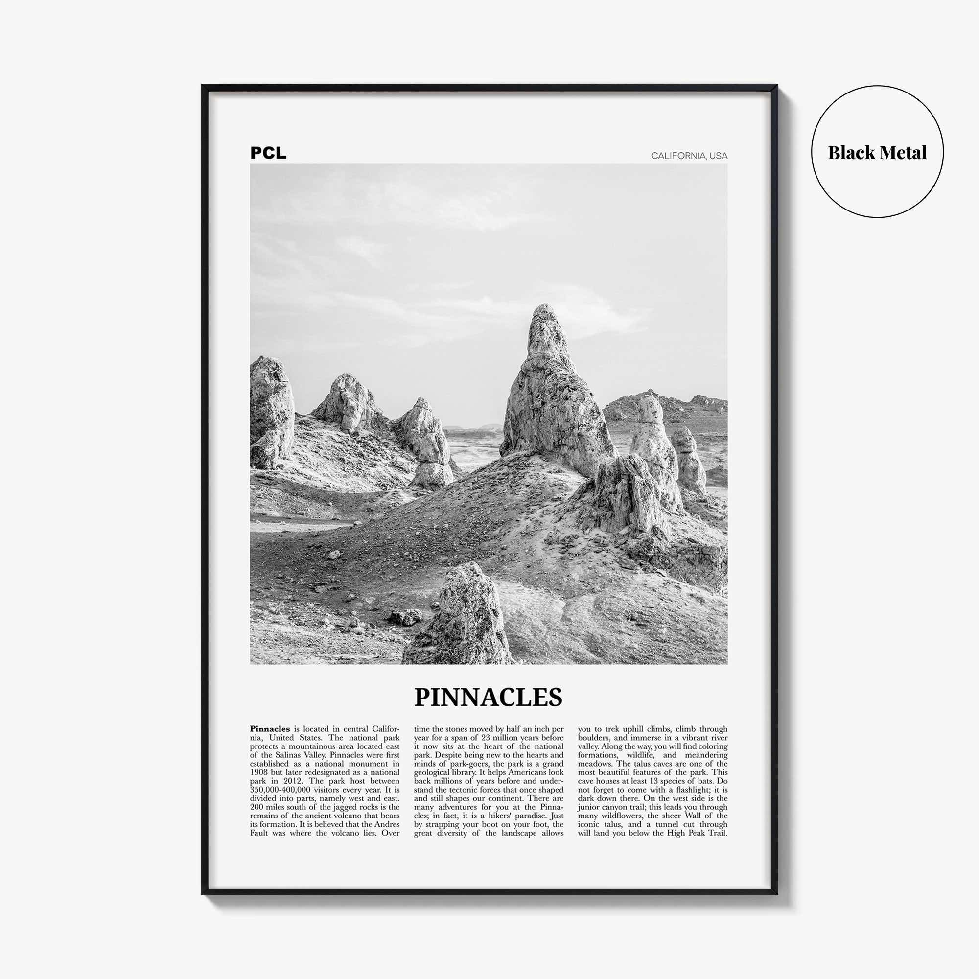 Pinnacles National Park Print Black and White, Pinnacles Wall Art, Pinnacles Poster, Pinnacles Photo, California, USA, United States