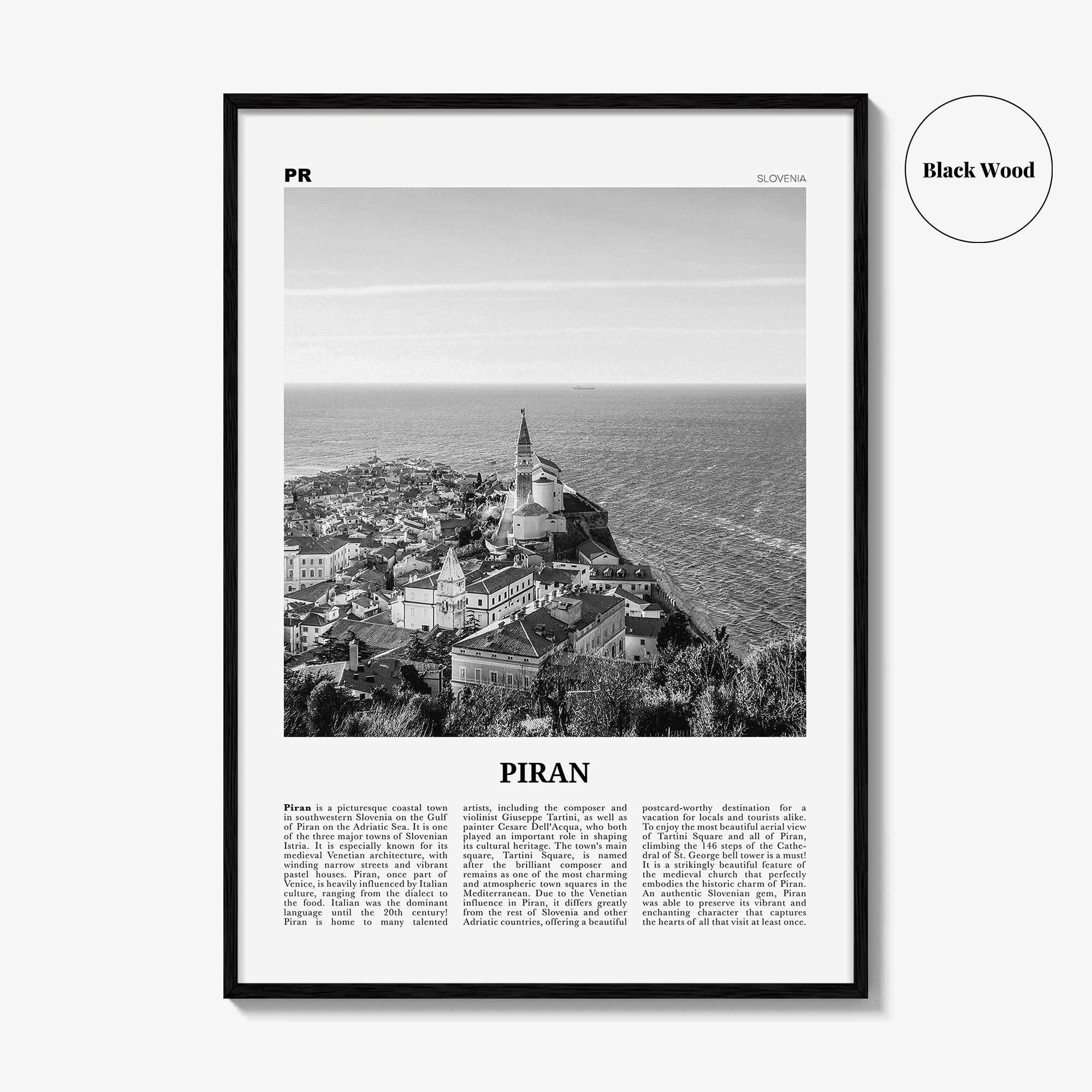 Piran Print Black and White, Piran Wall Art, Piran Poster, Piran Photo, Piran Wall Décor, Pirano, Slovenia, Coastal–Karst