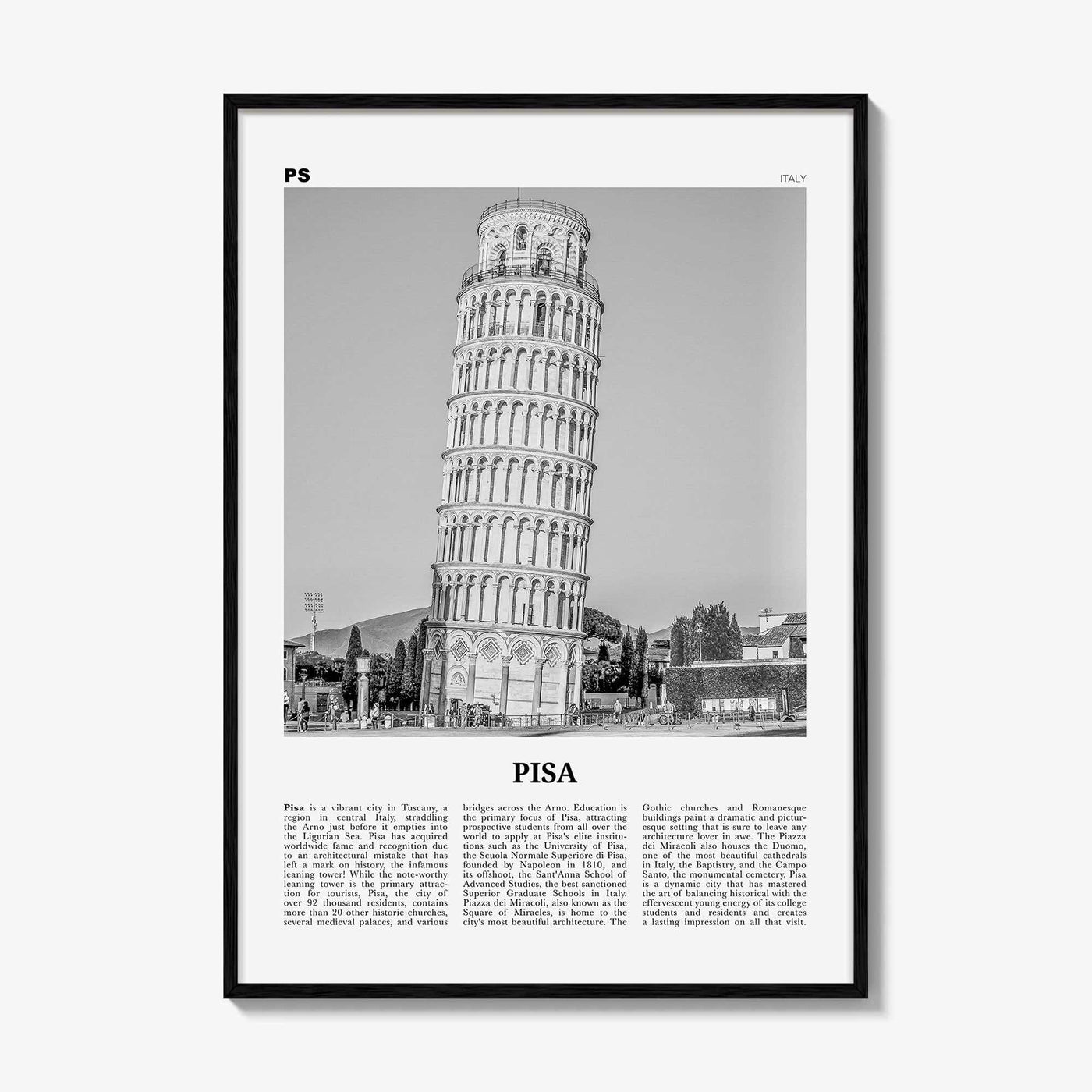 Pisa Print Black and White, Pisa Wall Art, Pisa Poster, Pisa Photo, Pisa Wall Décor, Italy, Italia, Tuscany, Travel Poster Print, Europe
