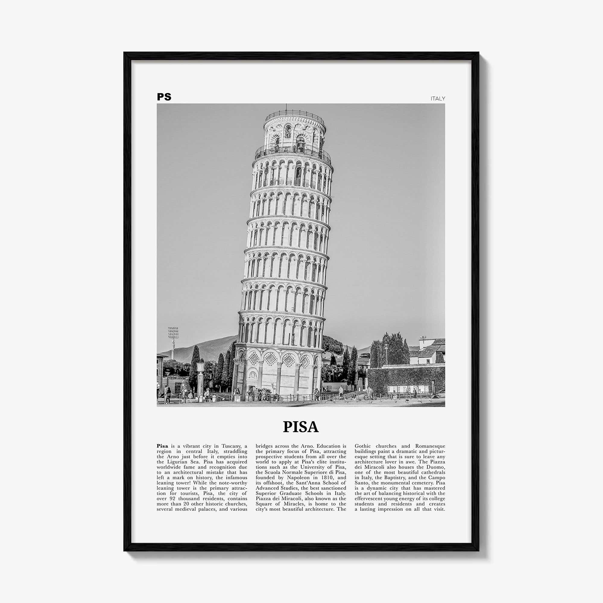 Pisa Print Black and White, Pisa Wall Art, Pisa Poster, Pisa Photo, Pisa Wall Décor, Italy, Italia, Tuscany, Travel Poster Print, Europe