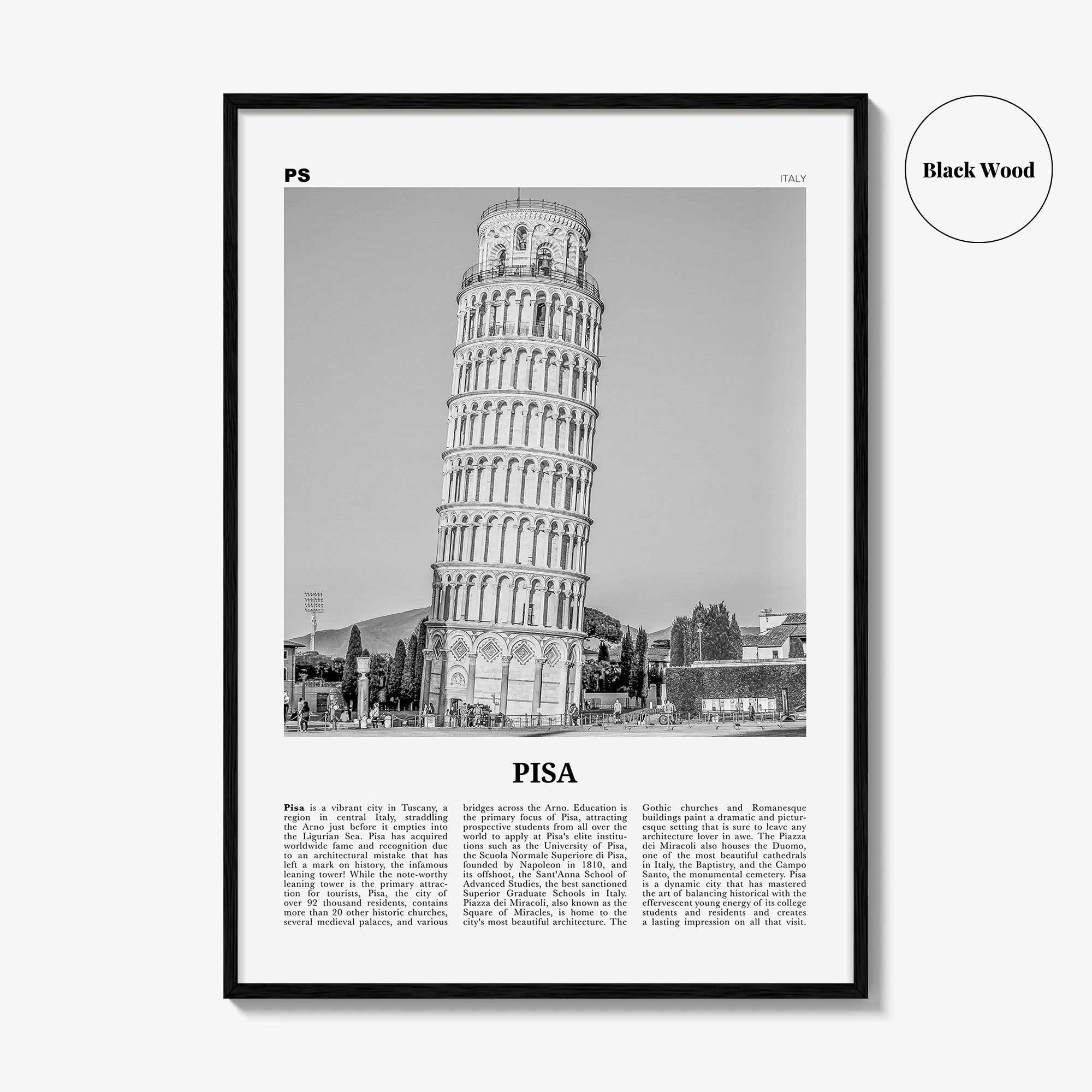 Pisa Print Black and White, Pisa Wall Art, Pisa Poster, Pisa Photo, Pisa Wall Décor, Italy, Italia, Tuscany, Travel Poster Print, Europe
