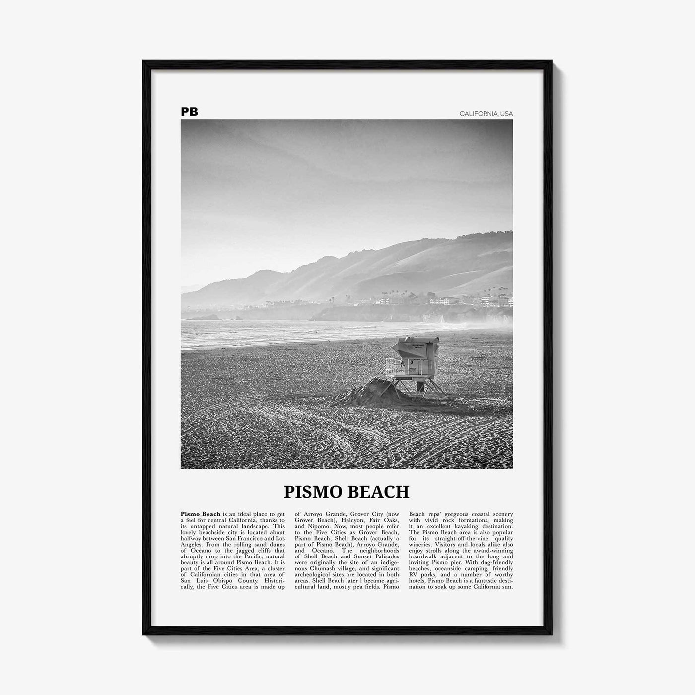 Pismo Beach Print Black and White, Pismo Beach Wall Art, Pismo Beach Poster, Pismo Beach Photo, California, USA United States, North America