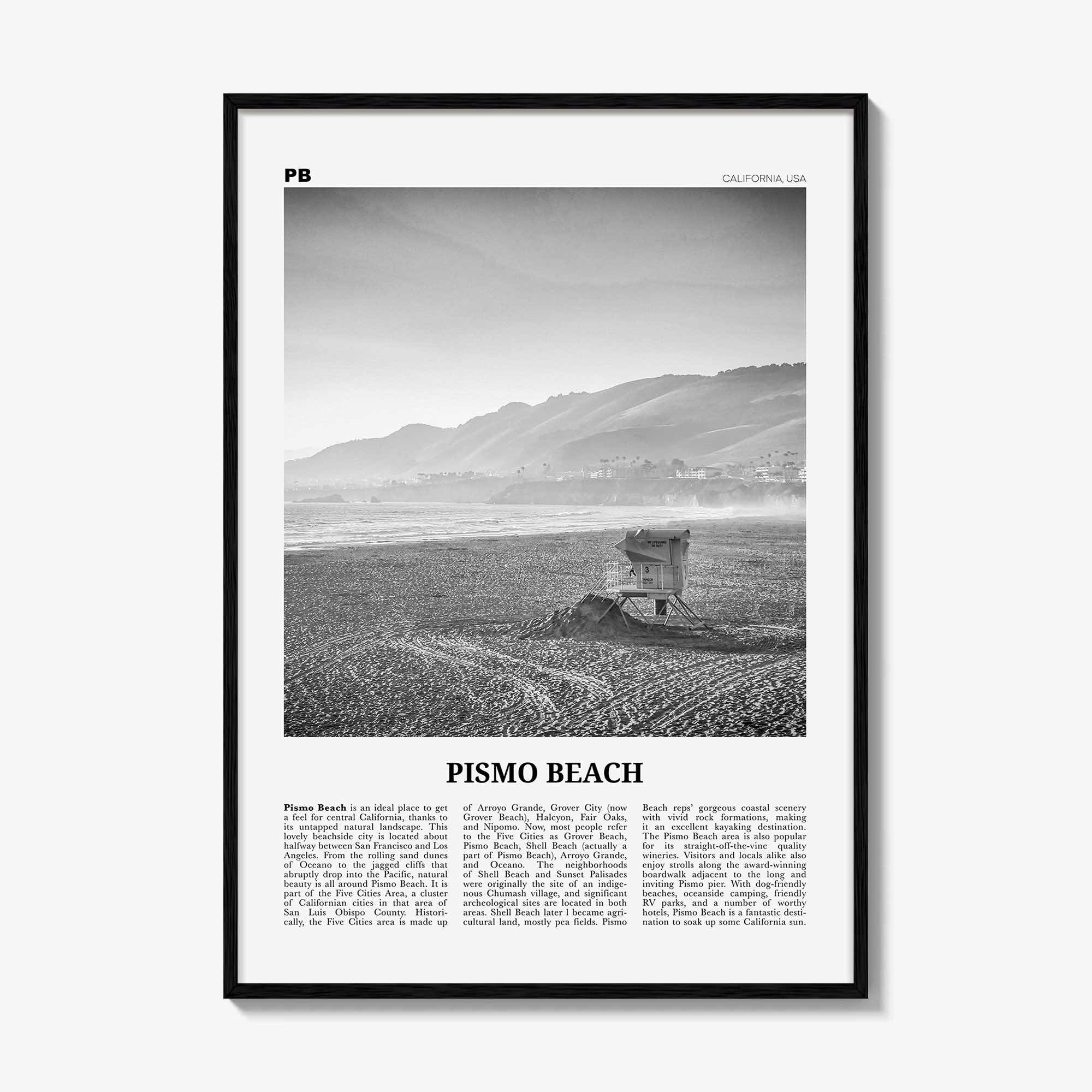 Pismo Beach Print Black and White, Pismo Beach Wall Art, Pismo Beach Poster, Pismo Beach Photo, California, USA United States, North America