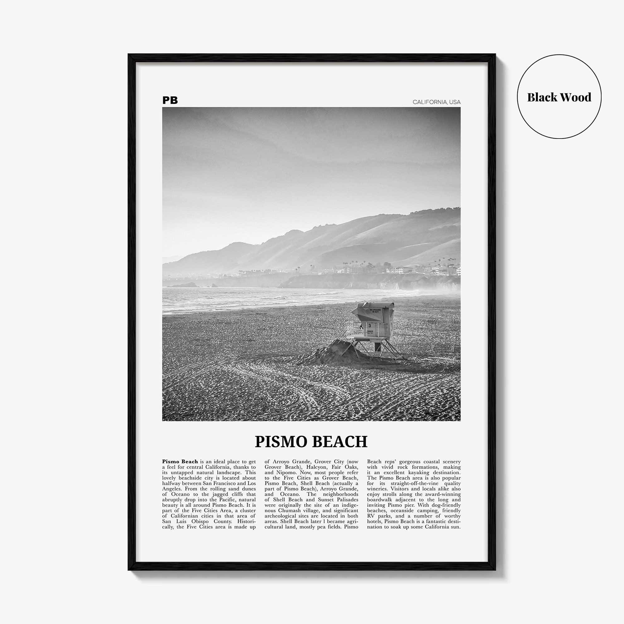 Pismo Beach Print Black and White, Pismo Beach Wall Art, Pismo Beach Poster, Pismo Beach Photo, California, USA United States, North America