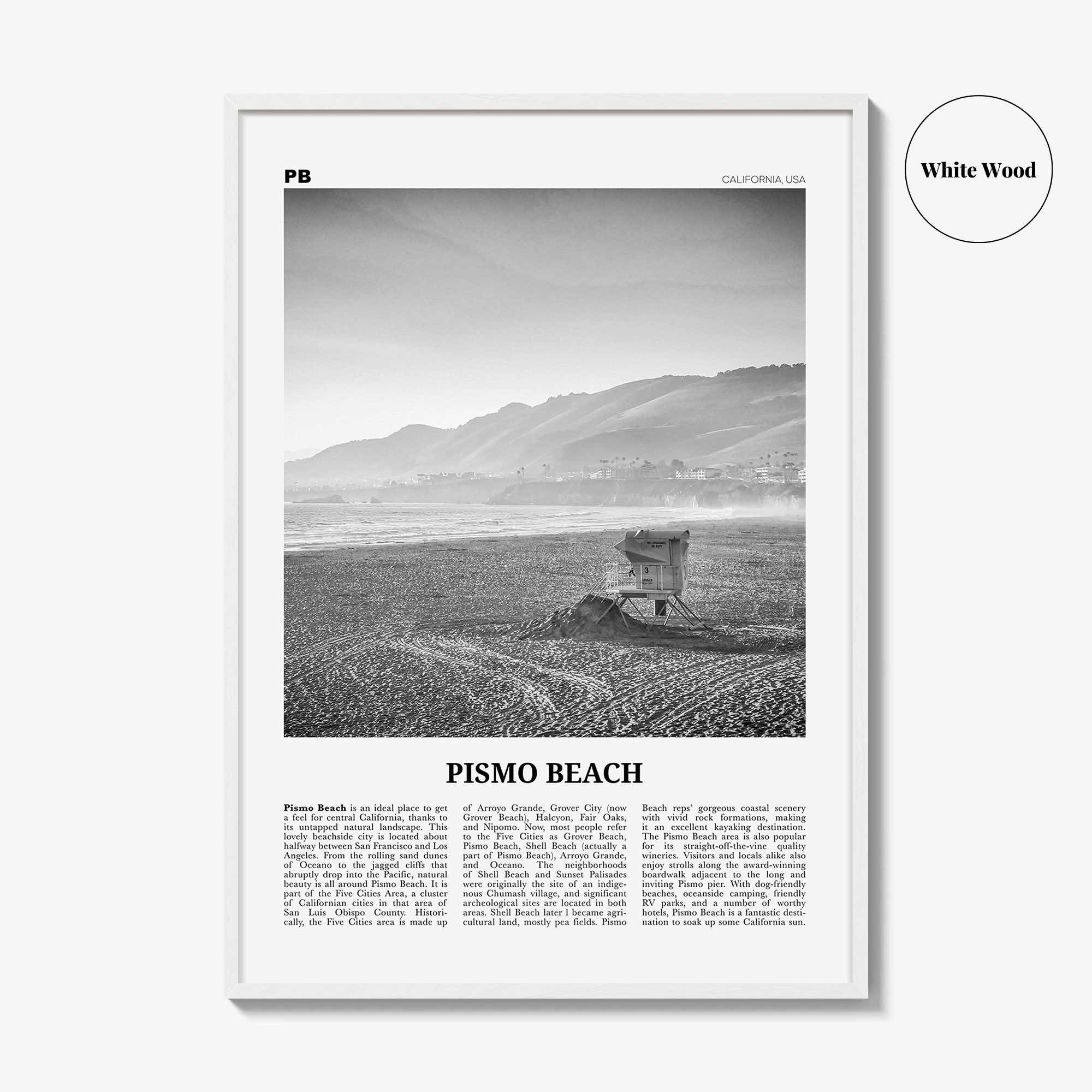 Pismo Beach Print Black and White, Pismo Beach Wall Art, Pismo Beach Poster, Pismo Beach Photo, California, USA United States, North America