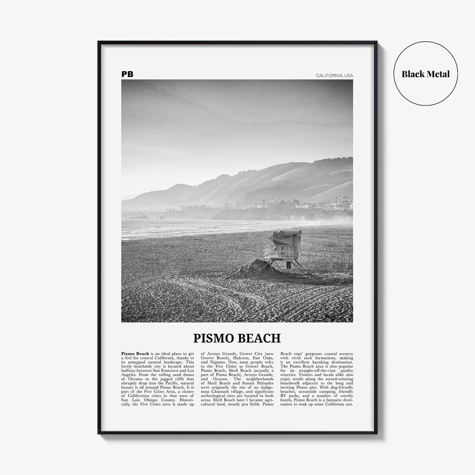 Pismo Beach Print Black and White, Pismo Beach Wall Art, Pismo Beach Poster, Pismo Beach Photo, California, USA United States, North America