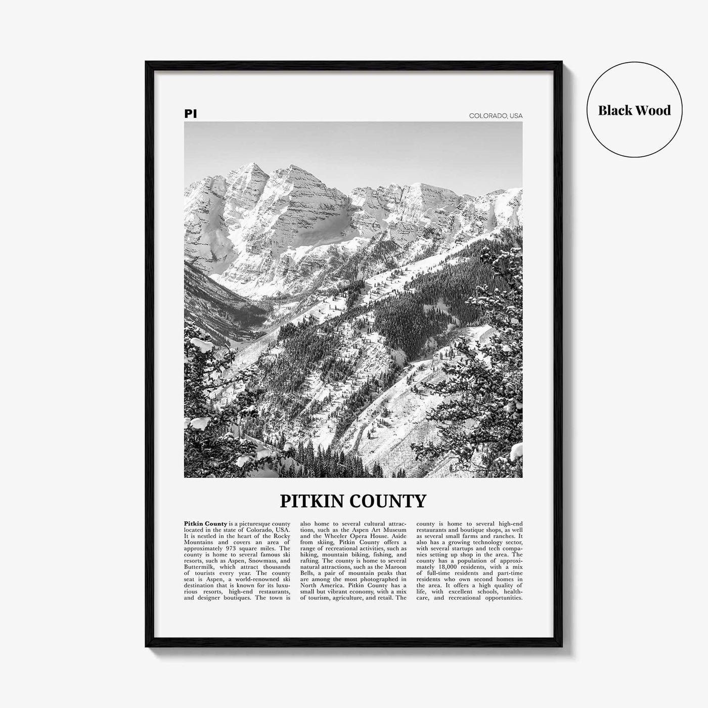 Pitkin County Print Black and White, Pitkin County Wall Art, Pitkin County Poster, Pitkin County Photo, Pitkin County Wall Décor, Pitkin Map