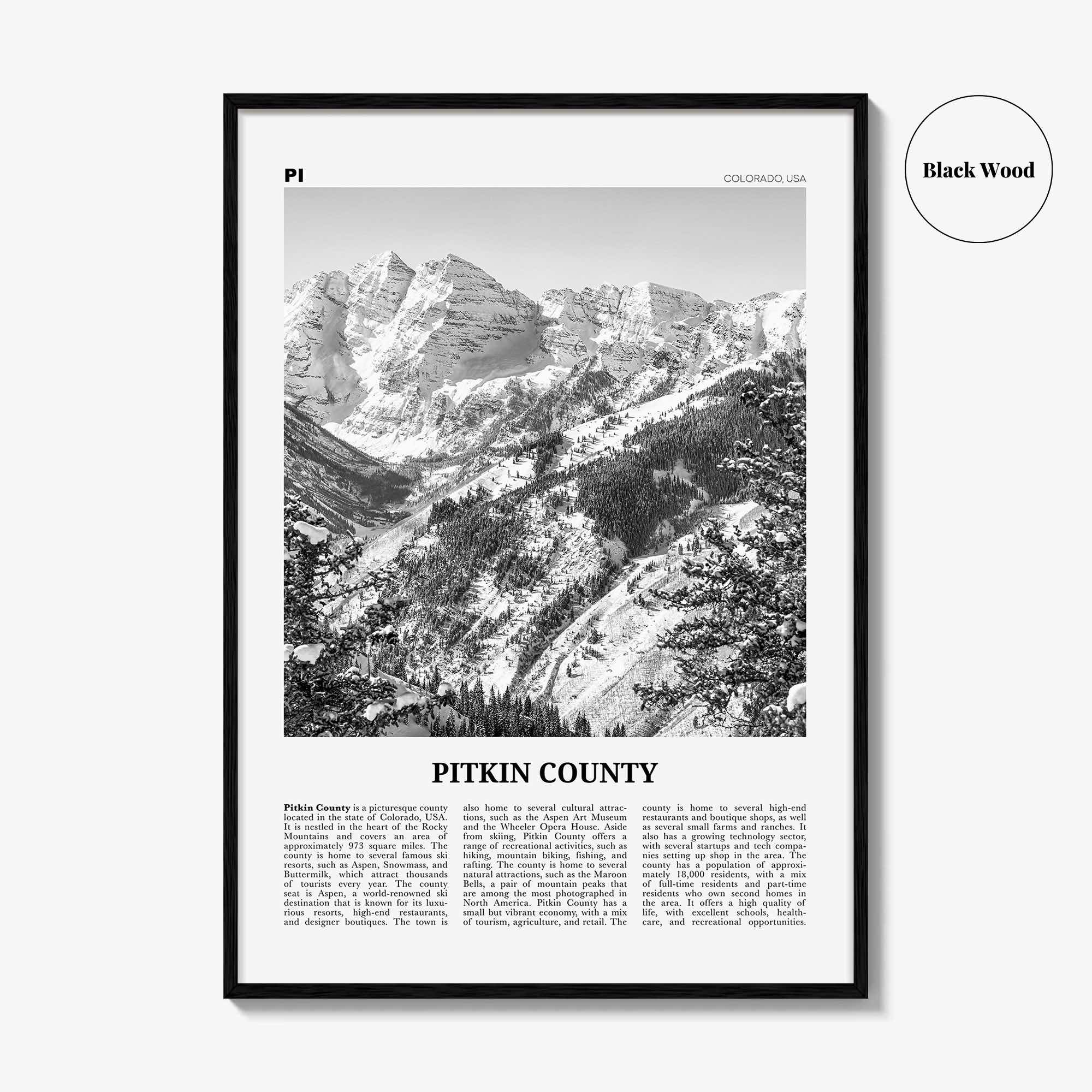 Pitkin County Print Black and White, Pitkin County Wall Art, Pitkin County Poster, Pitkin County Photo, Pitkin County Wall Décor, Pitkin Map