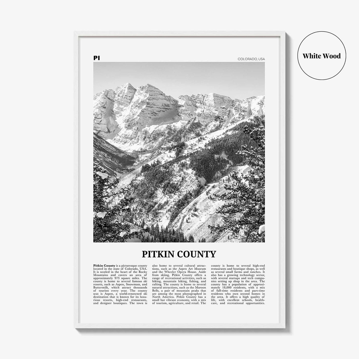 Pitkin County Print Black and White, Pitkin County Wall Art, Pitkin County Poster, Pitkin County Photo, Pitkin County Wall Décor, Pitkin Map