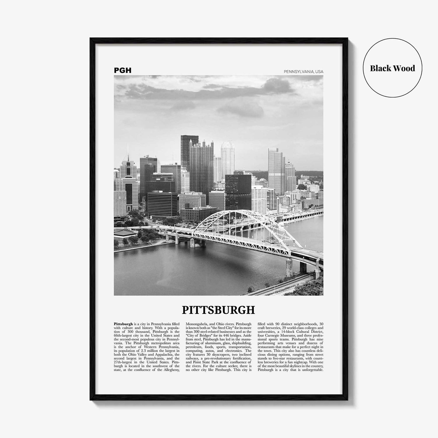 Pittsburgh Print Black and White No 1, Pittsburgh Wall Art, Pittsburgh Poster, Pittsburgh Photo, Pennsylvania, USA, United States