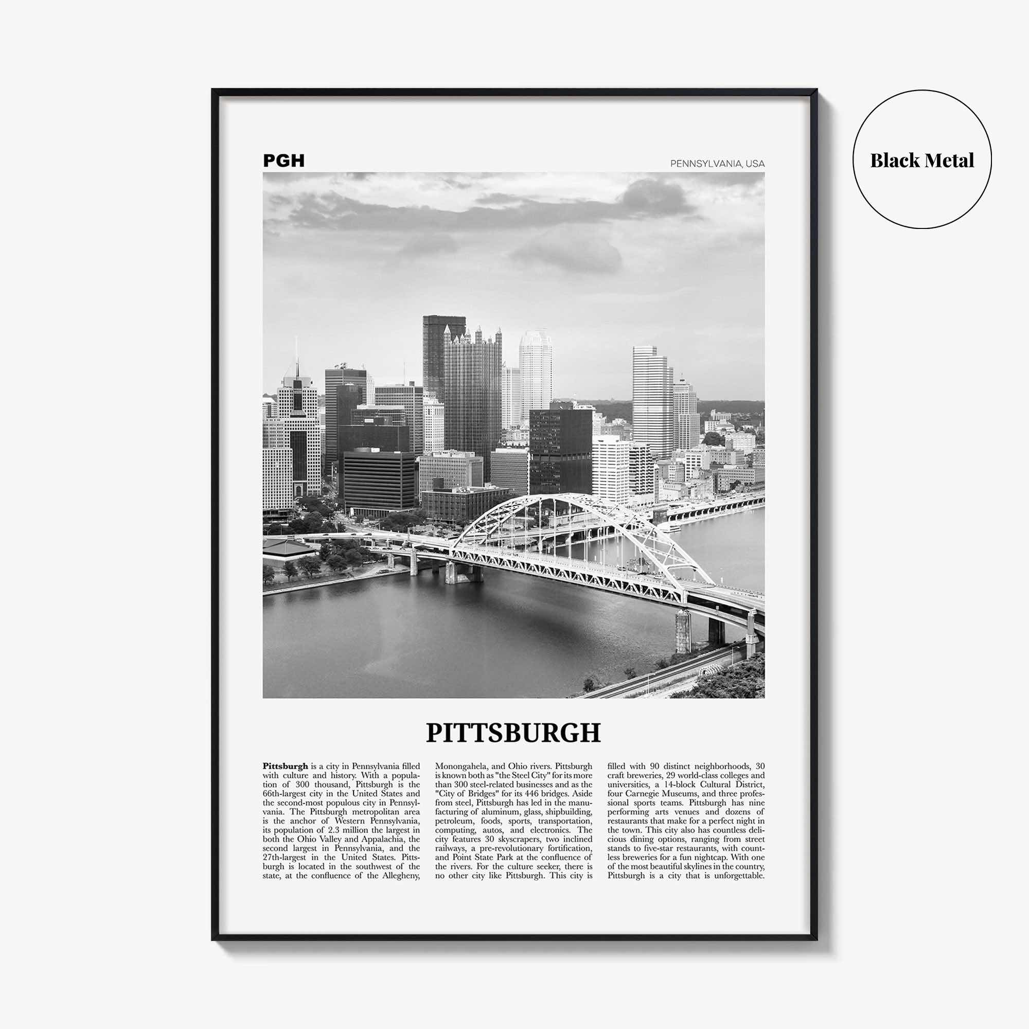 Pittsburgh Print Black and White No 1, Pittsburgh Wall Art, Pittsburgh Poster, Pittsburgh Photo, Pennsylvania, USA, United States