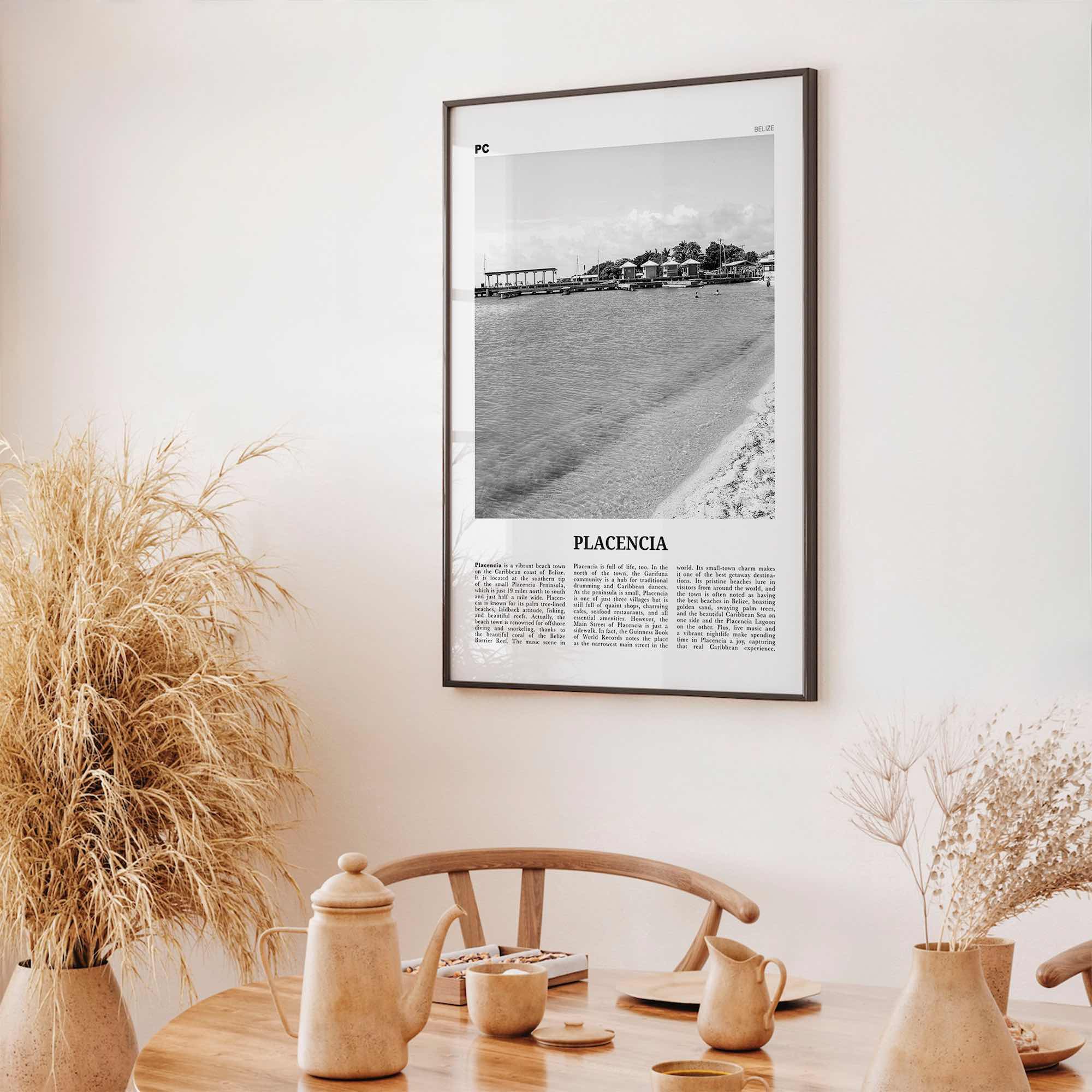 Placencia Print Black and White, Placencia Wall Art, Placencia Poster, Placencia Photo, Placencia Wall Décor, Placencia Map, Belize