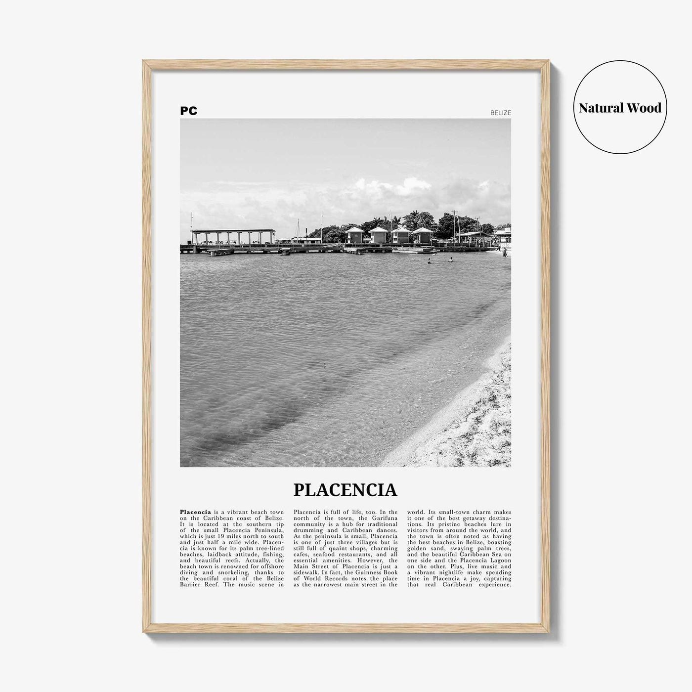Placencia Print Black and White, Placencia Wall Art, Placencia Poster, Placencia Photo, Placencia Wall Décor, Placencia Map, Belize