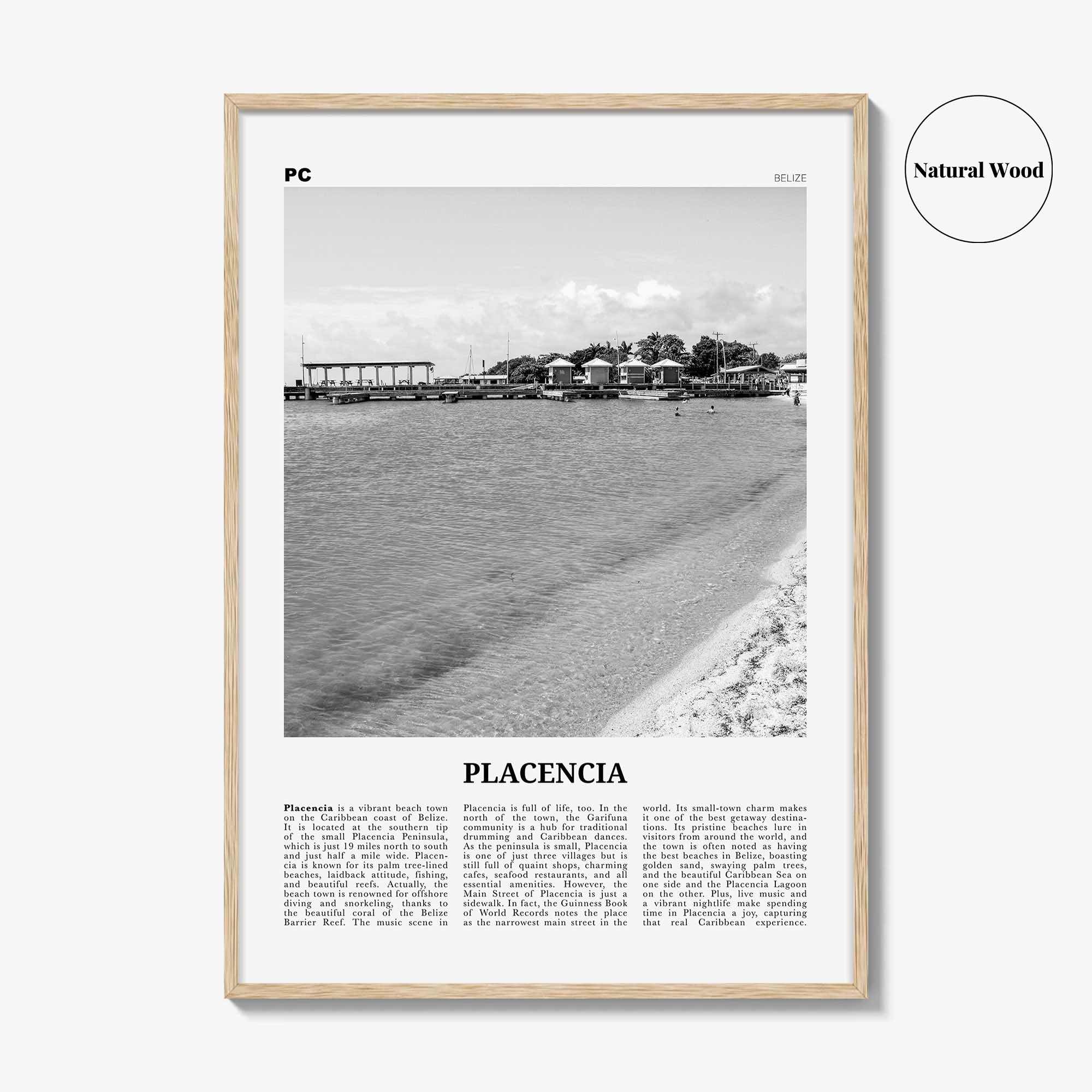 Placencia Print Black and White, Placencia Wall Art, Placencia Poster, Placencia Photo, Placencia Wall Décor, Placencia Map, Belize