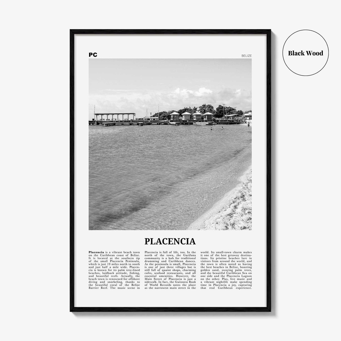 Placencia Print Black and White, Placencia Wall Art, Placencia Poster, Placencia Photo, Placencia Wall Décor, Placencia Map, Belize