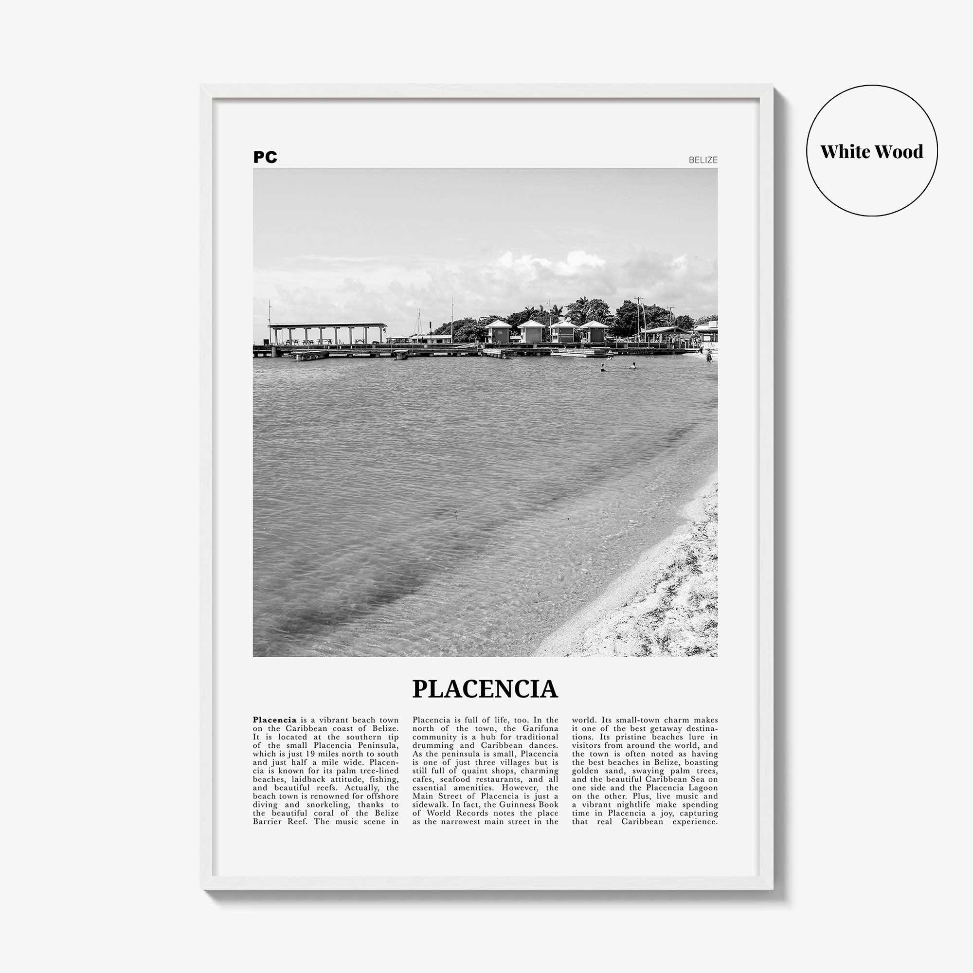 Placencia Print Black and White, Placencia Wall Art, Placencia Poster, Placencia Photo, Placencia Wall Décor, Placencia Map, Belize