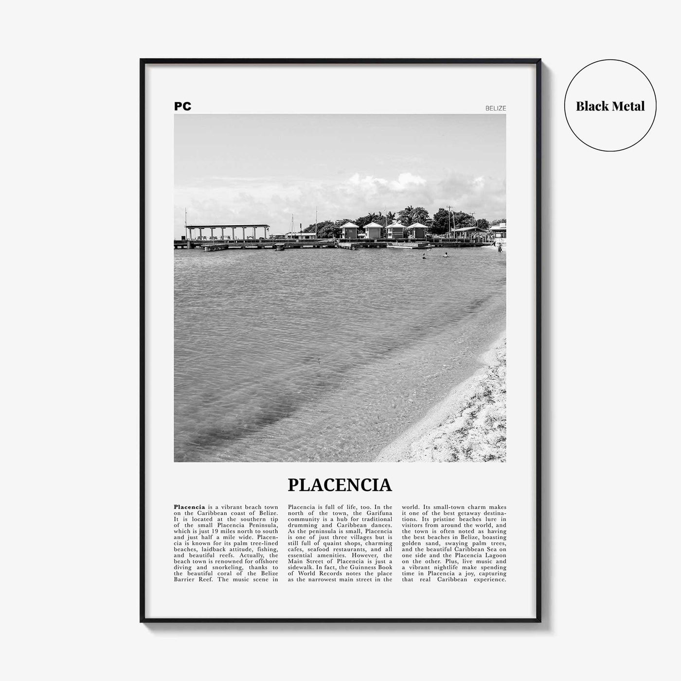 Placencia Print Black and White, Placencia Wall Art, Placencia Poster, Placencia Photo, Placencia Wall Décor, Placencia Map, Belize