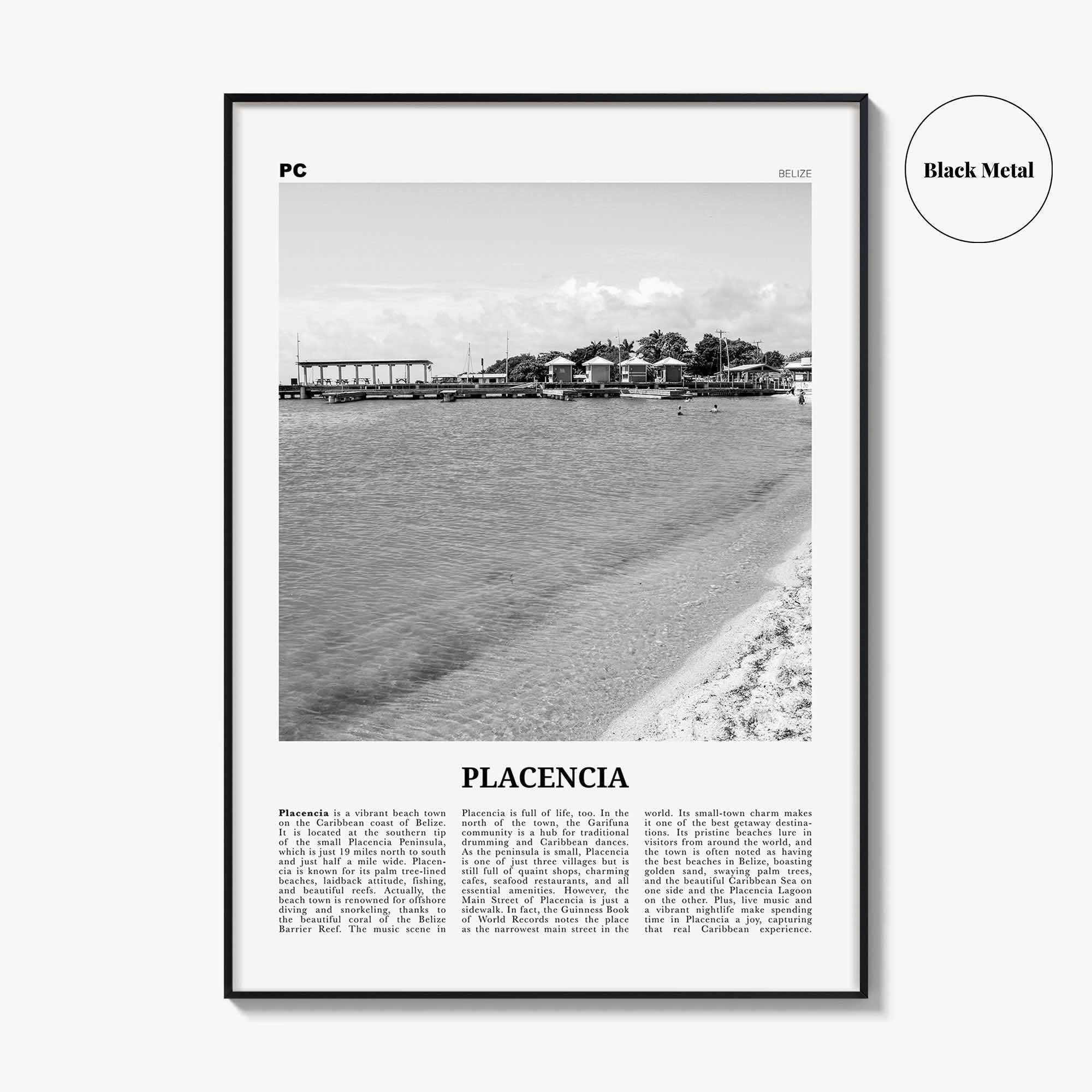 Placencia Print Black and White, Placencia Wall Art, Placencia Poster, Placencia Photo, Placencia Wall Décor, Placencia Map, Belize