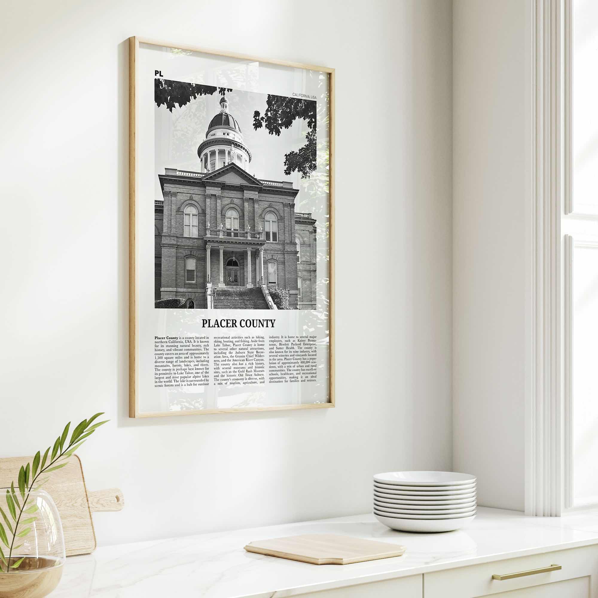 Placer County Print Black and White, Placer County Wall Art, Placer County Poster, Placer County Photo, Placer County Wall Décor, Placer Map