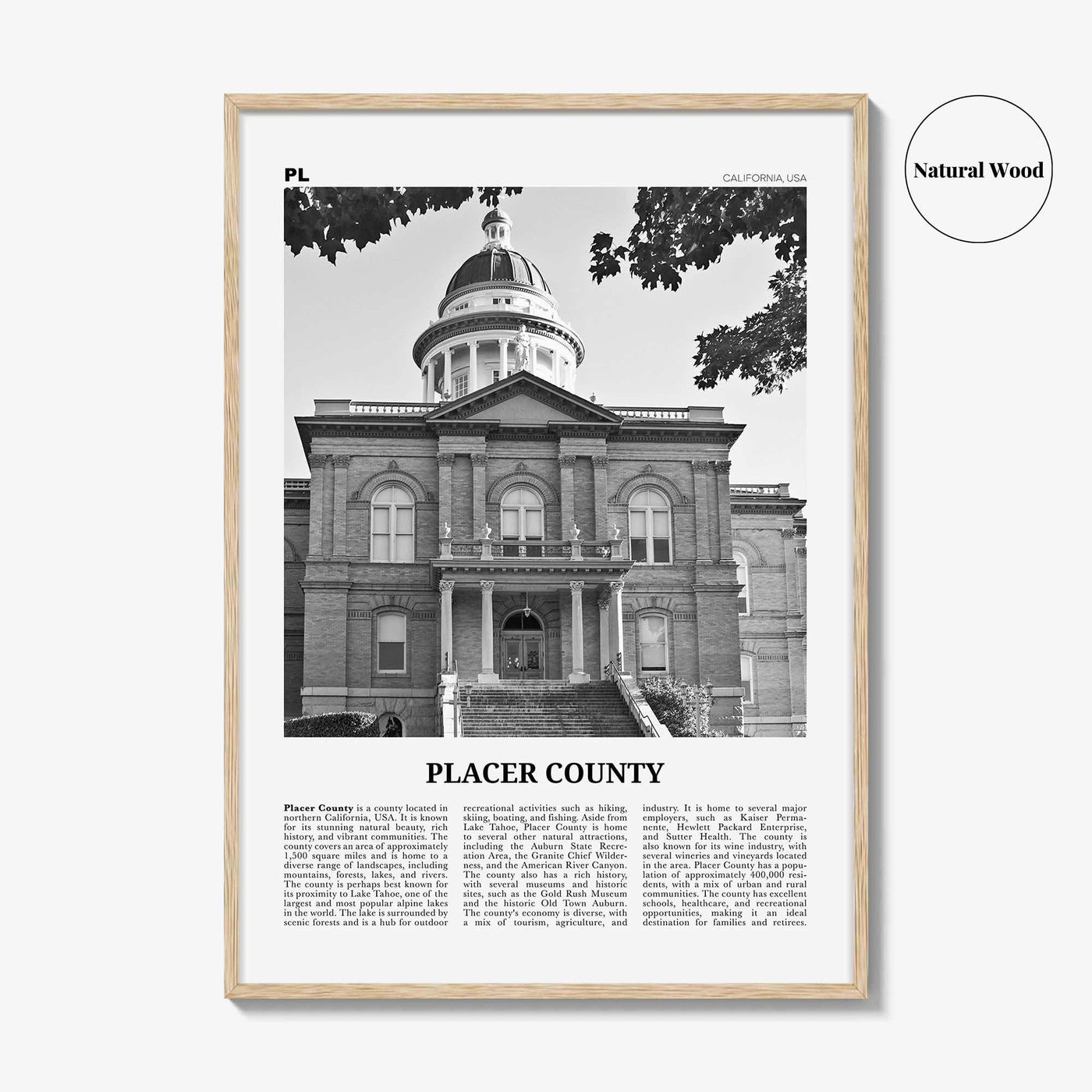 Placer County Print Black and White, Placer County Wall Art, Placer County Poster, Placer County Photo, Placer County Wall Décor, Placer Map